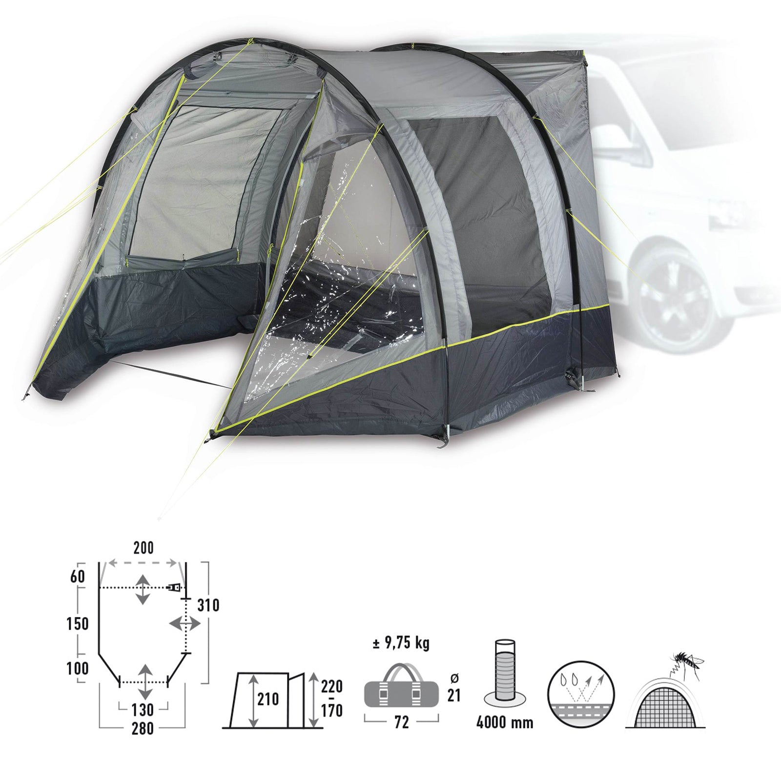 HIGH PEAK Buszelt Avio - Camping Vorzelt Van SUV VW Zelt Busvorzelt 170-220 cm