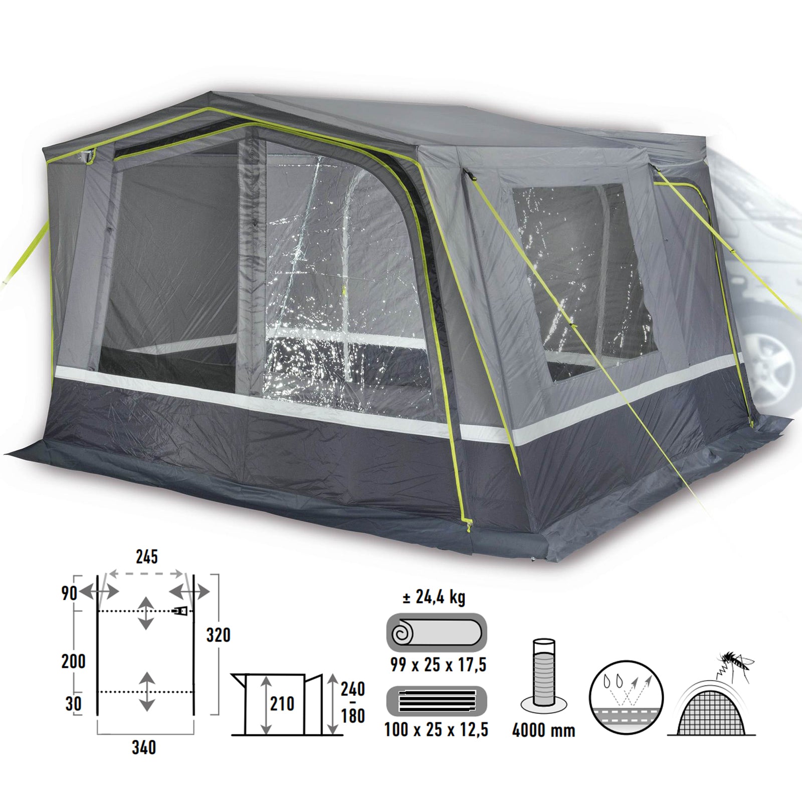 Tente HIGH PEAK Tramp 2.0 pour camping-car, van et SUV, tente de camping VW, auvent pour camping-car, 4 000 mm