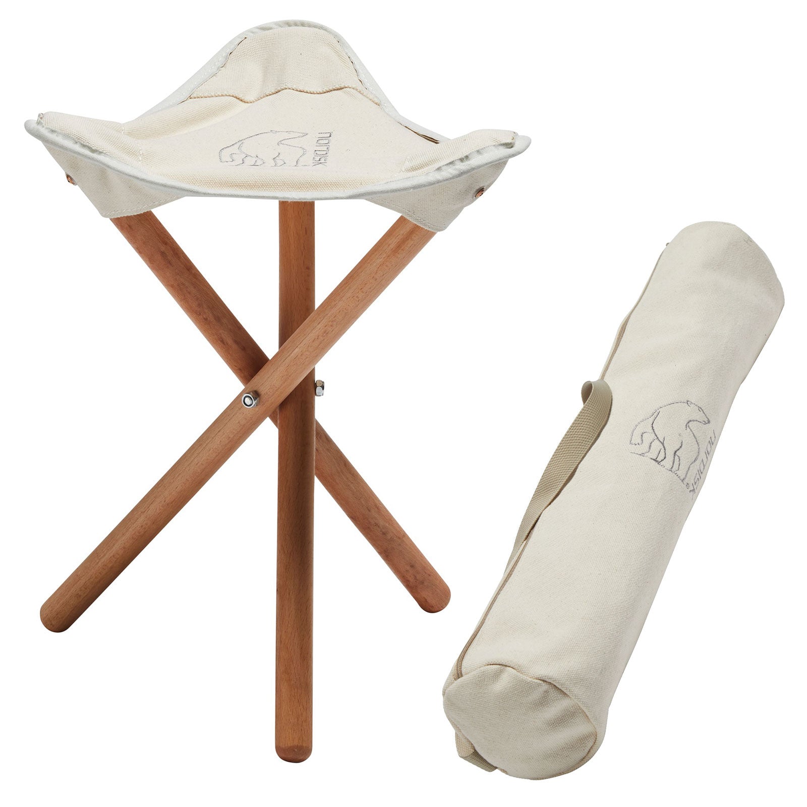 Tabouret de camping trépied NORDISK Rebild Tabouret pliant à 3 pieds XL en bois 100 % coton