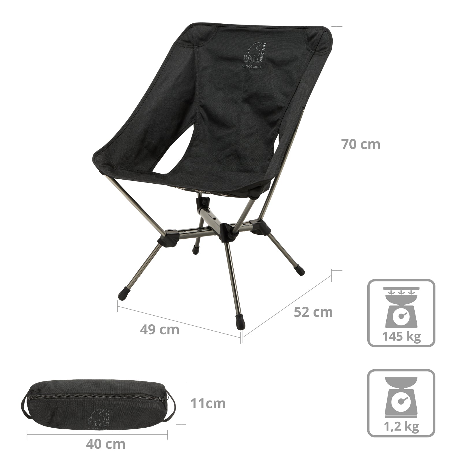 NORDISK Lounge Campingstuhl Marielund LW Faltstuhl Relax Chair Leicht Alu 120 kg