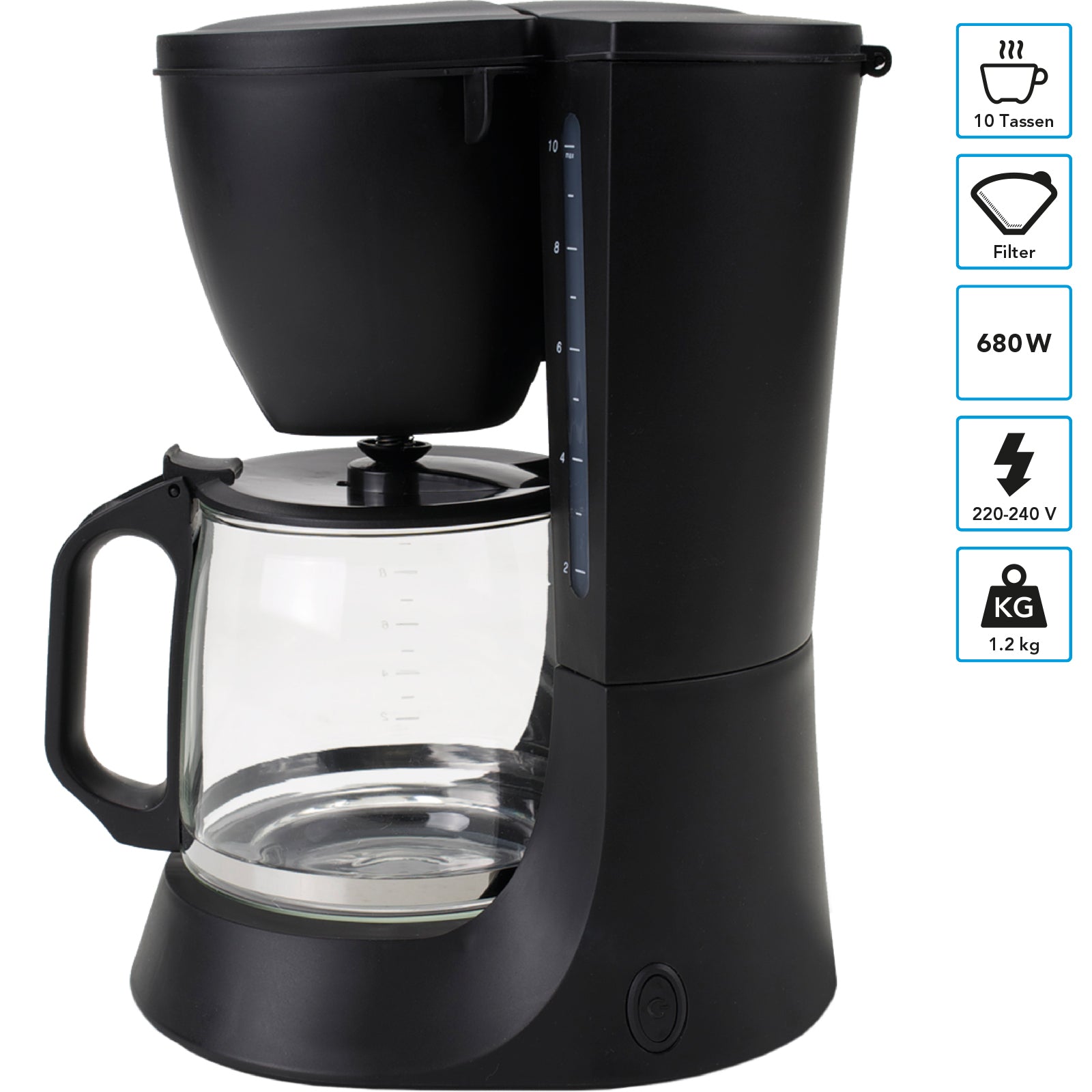 MESTIC Camping Kaffeemaschine MK-80 Filter Kaffee Vollautomat Glas 10Tassen 680W