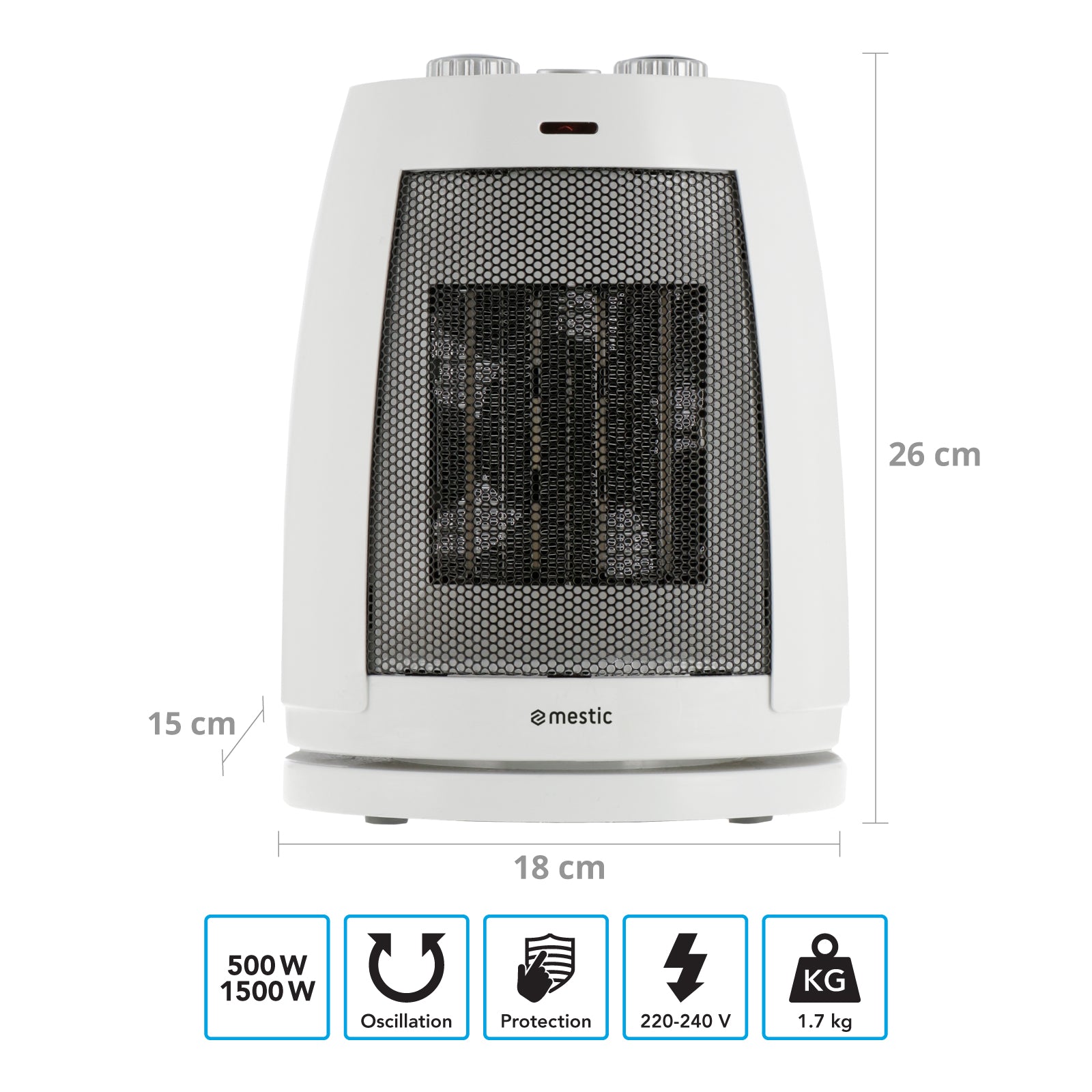 MESTIC Heizlüfter Keramik MKK150 Camping Energiesparend Leise Oszillierend 1500W