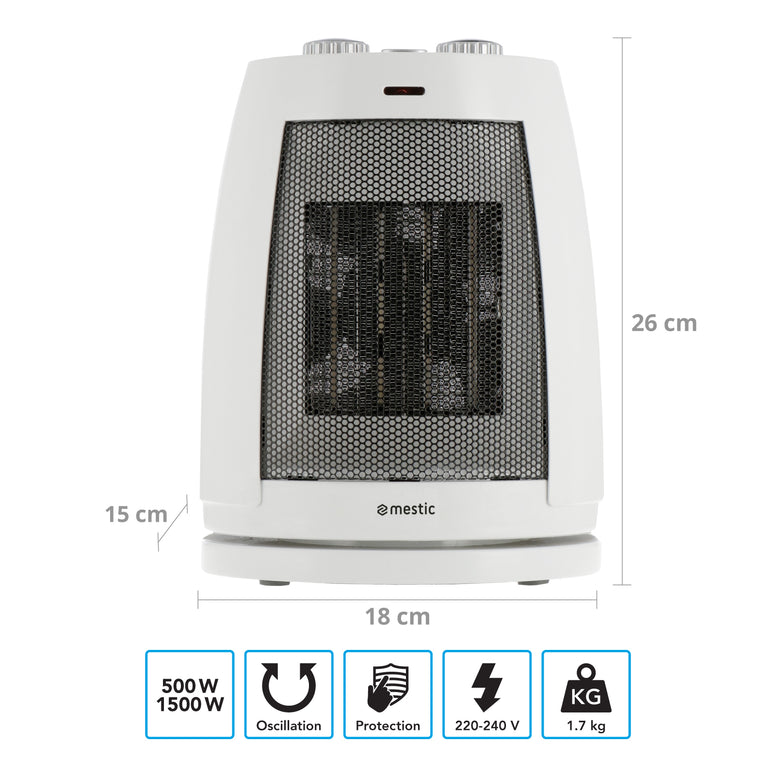 Radiateur soufflant MESTIC céramique MKK150 camping économie d'énergie silencieux oscillant 1500 W