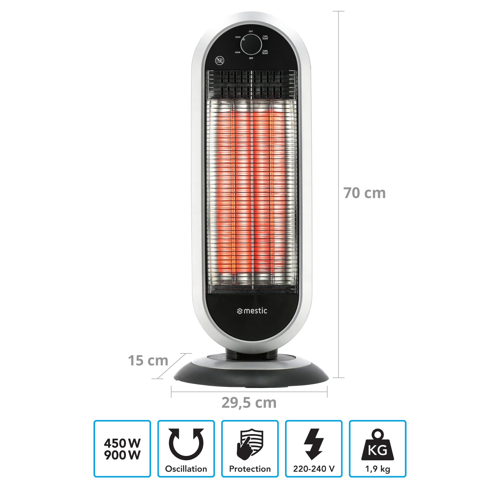MESTIC Heizstrahler Infrarot MCK-400 Camping Terrasse Oszillierend Carbon 900 W