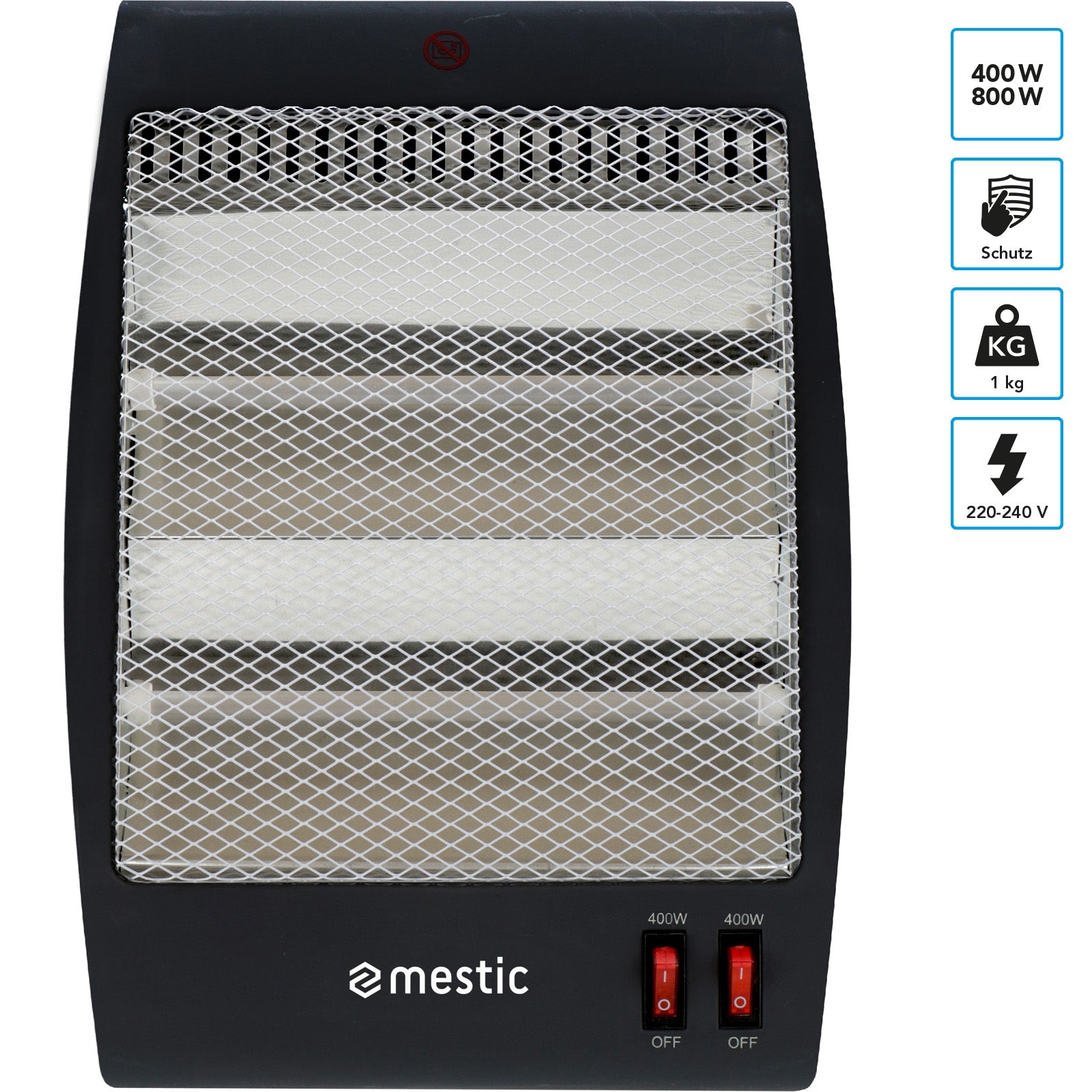 MESTIC Quarz Heizstrahler MQK-200 Camping Halogen Elektro Stand Heizung 800 W