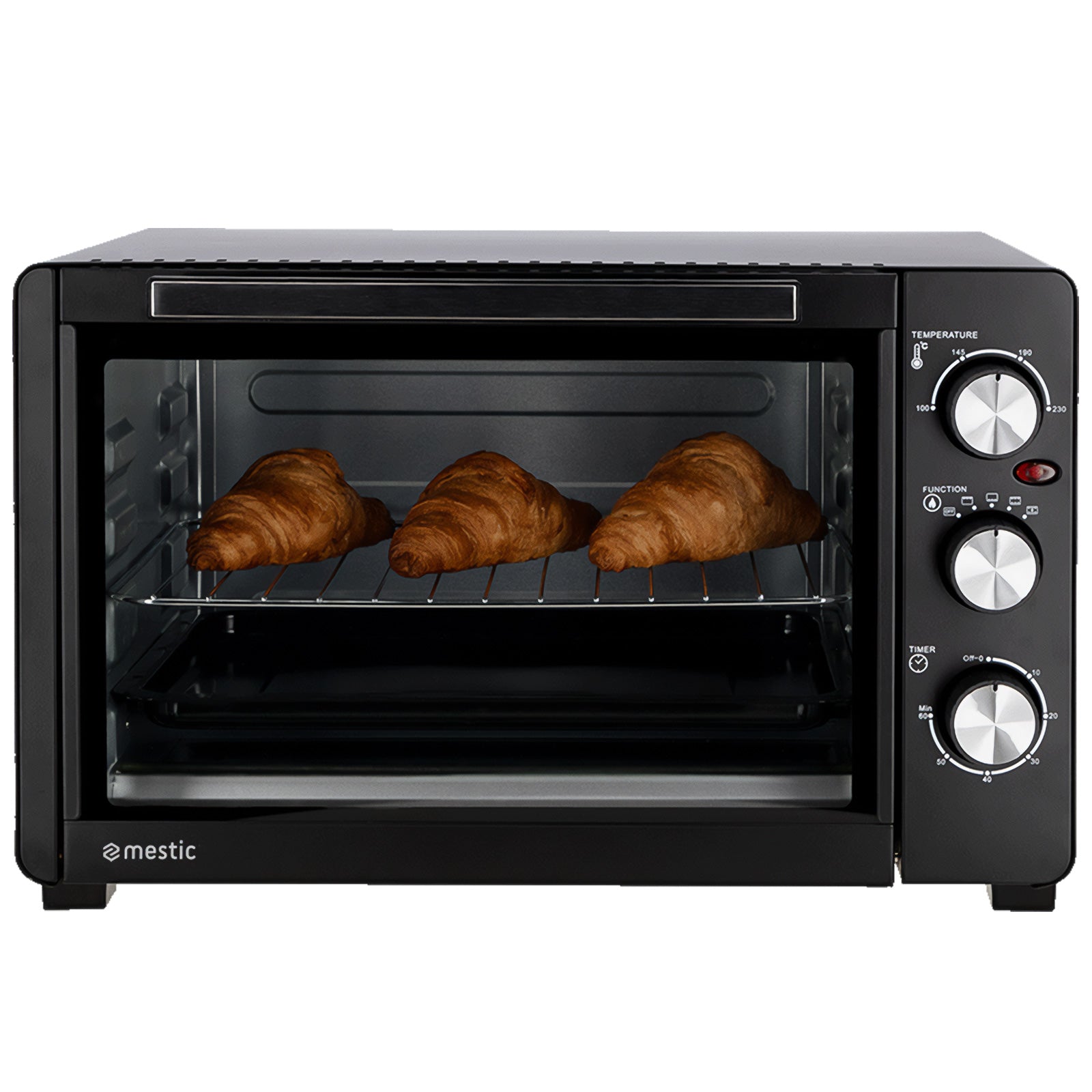 MESTIC Camping Backofen Umluft MHO-130 Mini Tisch Pizza Ofen Timer Klein 1200 W