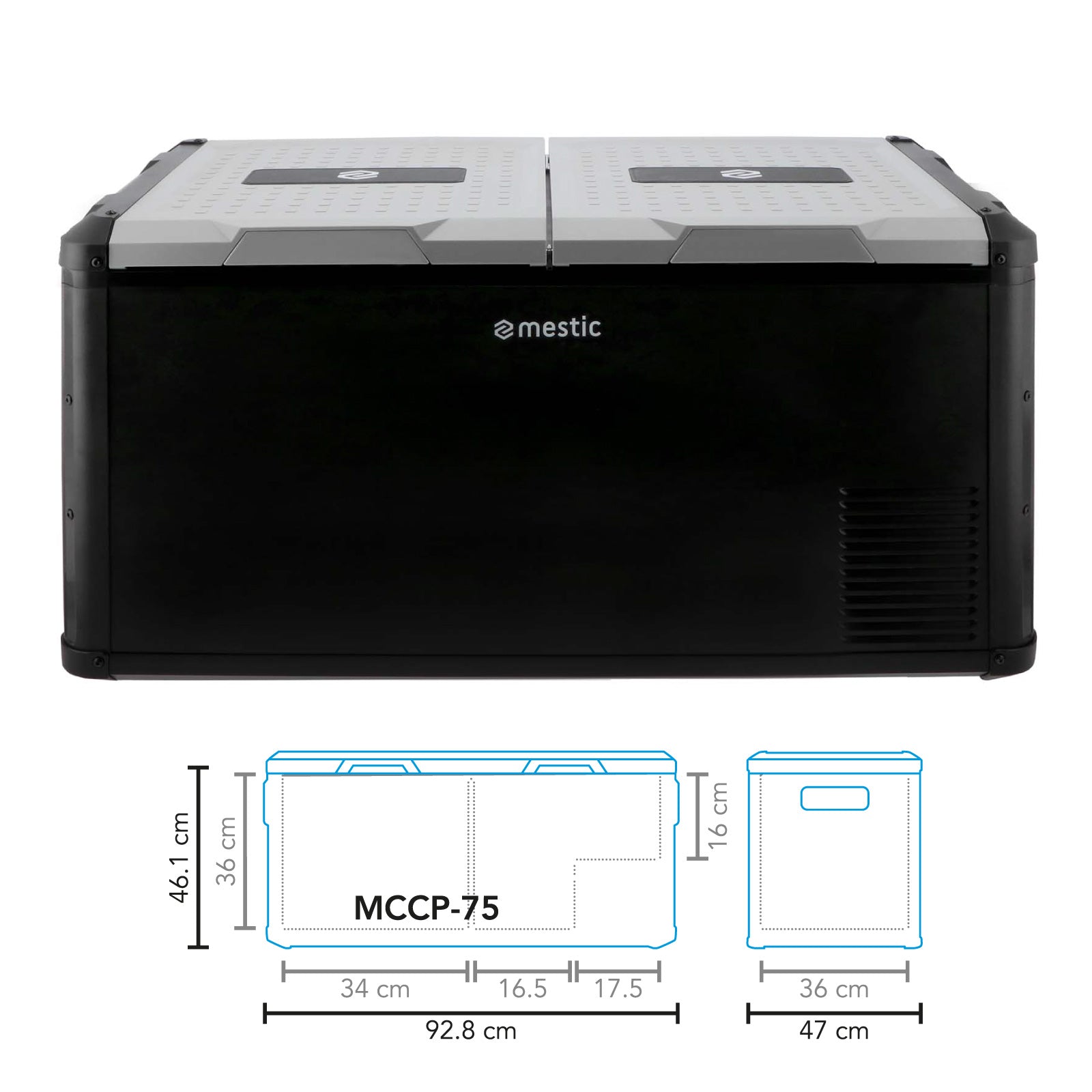 MESTIC Kompressor Kühlbox MCCP-75 L Dual Zone Auto Camping 12/24V AC/DC 100-240V