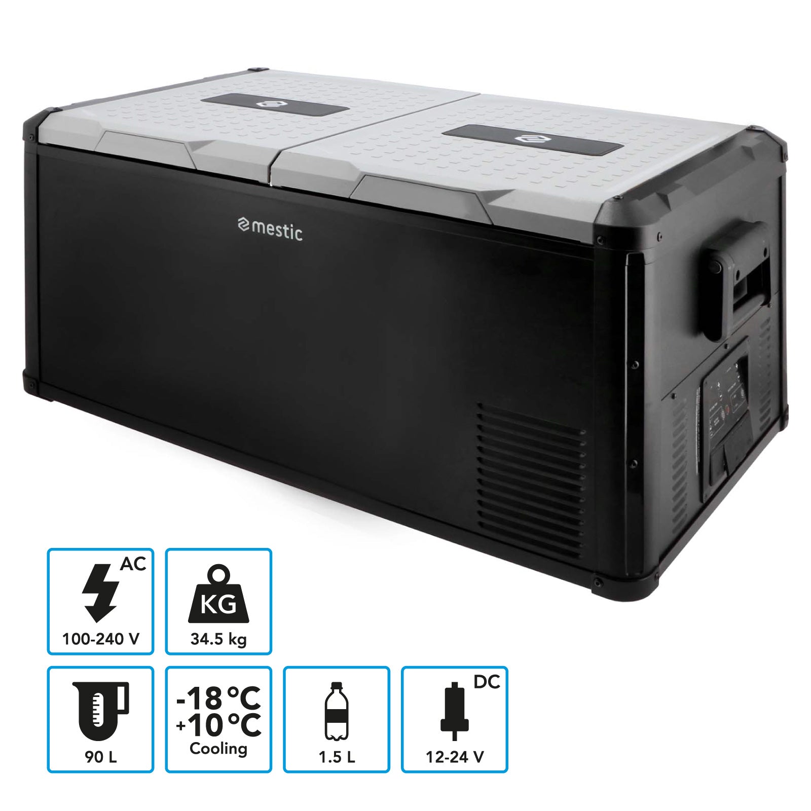 MESTIC Kompressor Kühlbox MCCP-90 L Dual Zone Auto Camping 12/24V AC/DC 100-240V