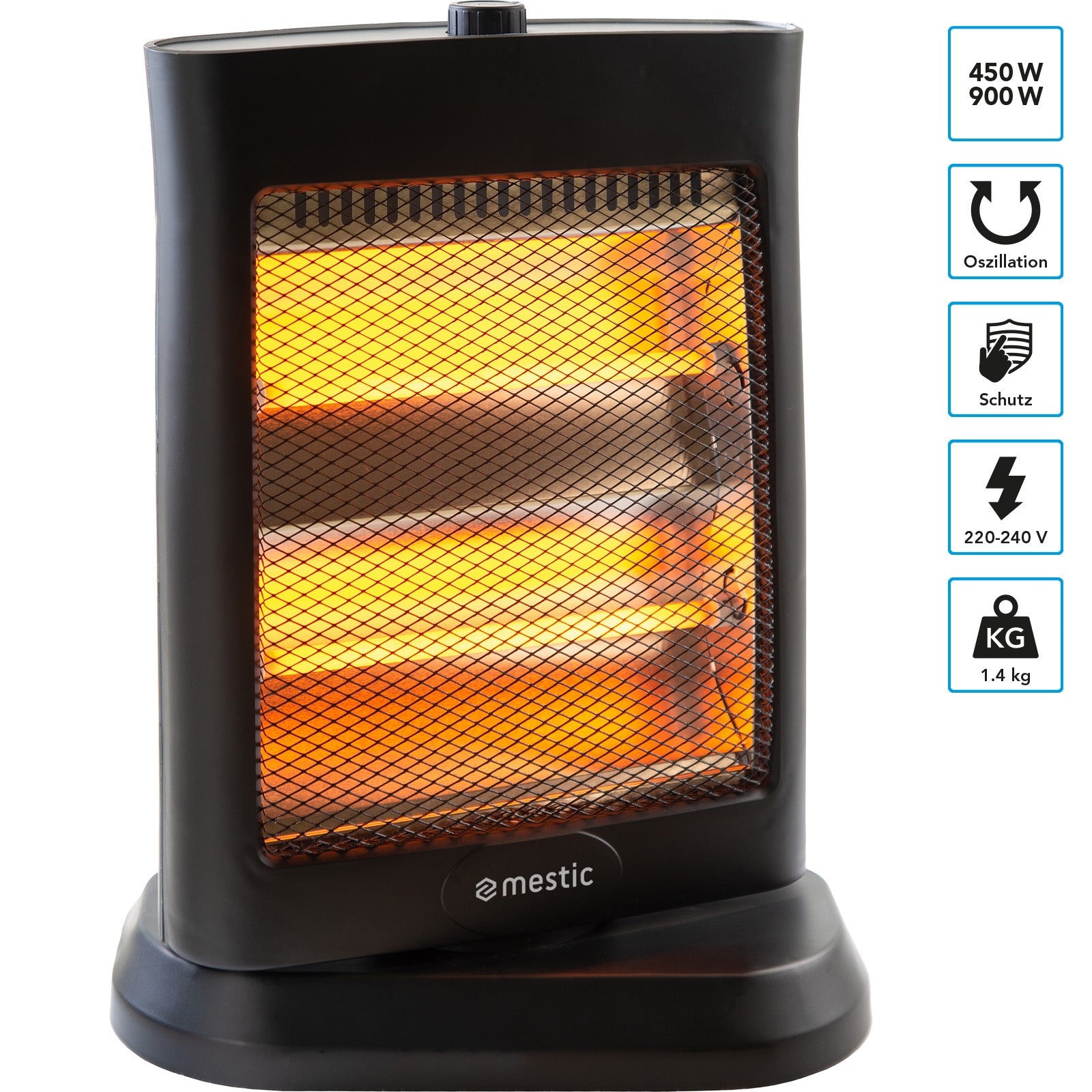 MESTIC Quarz Heizstrahler MQK-250 Camping Halogen Elektro Stand Heizung 900 W
