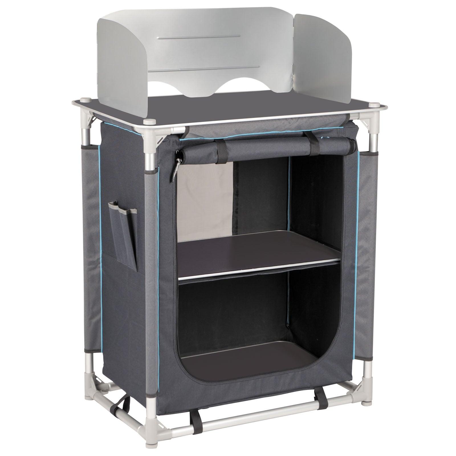 BO-CAMP Camping Reise Küche Moraine Küchen Box Falt Schrank Tisch Windschutz Alu