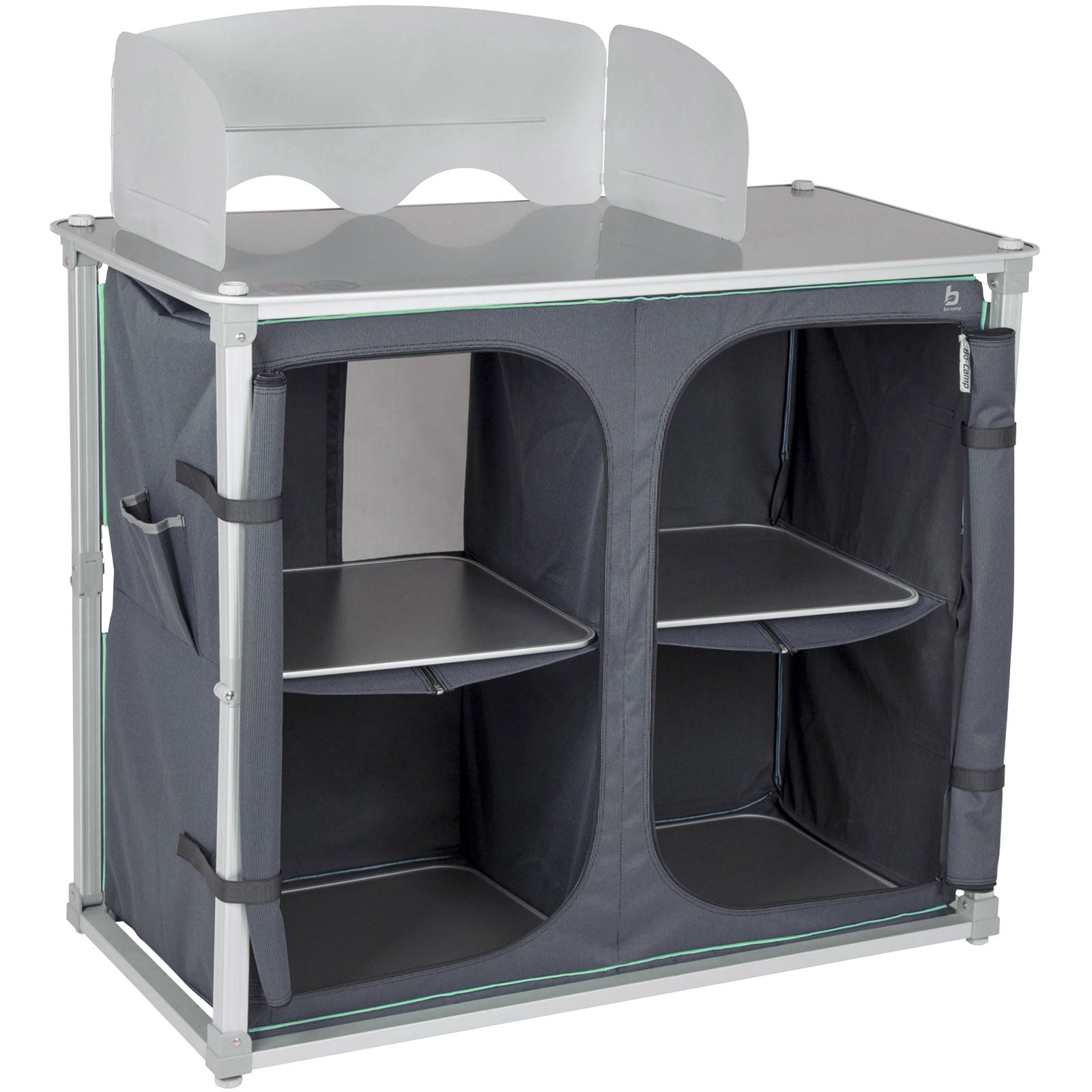 BO-CAMP Quick Up Camping Voyage Cuisine Boîte de Cuisine Tente Armoire Pliante Coupe-Vent Aluminium