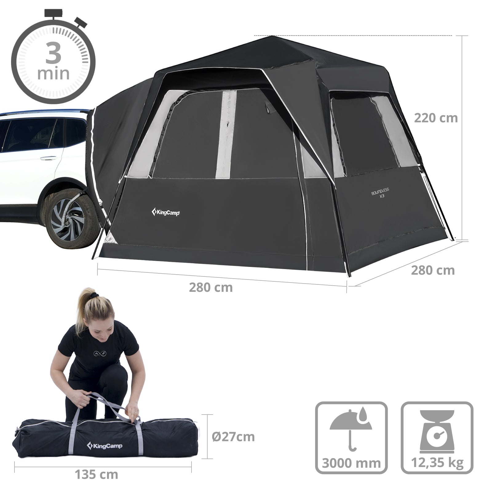 KINGCAMP Heckzelt Riverstone Lodge Bus Vorzelt SUV Van Familien Zelt Campingzelt