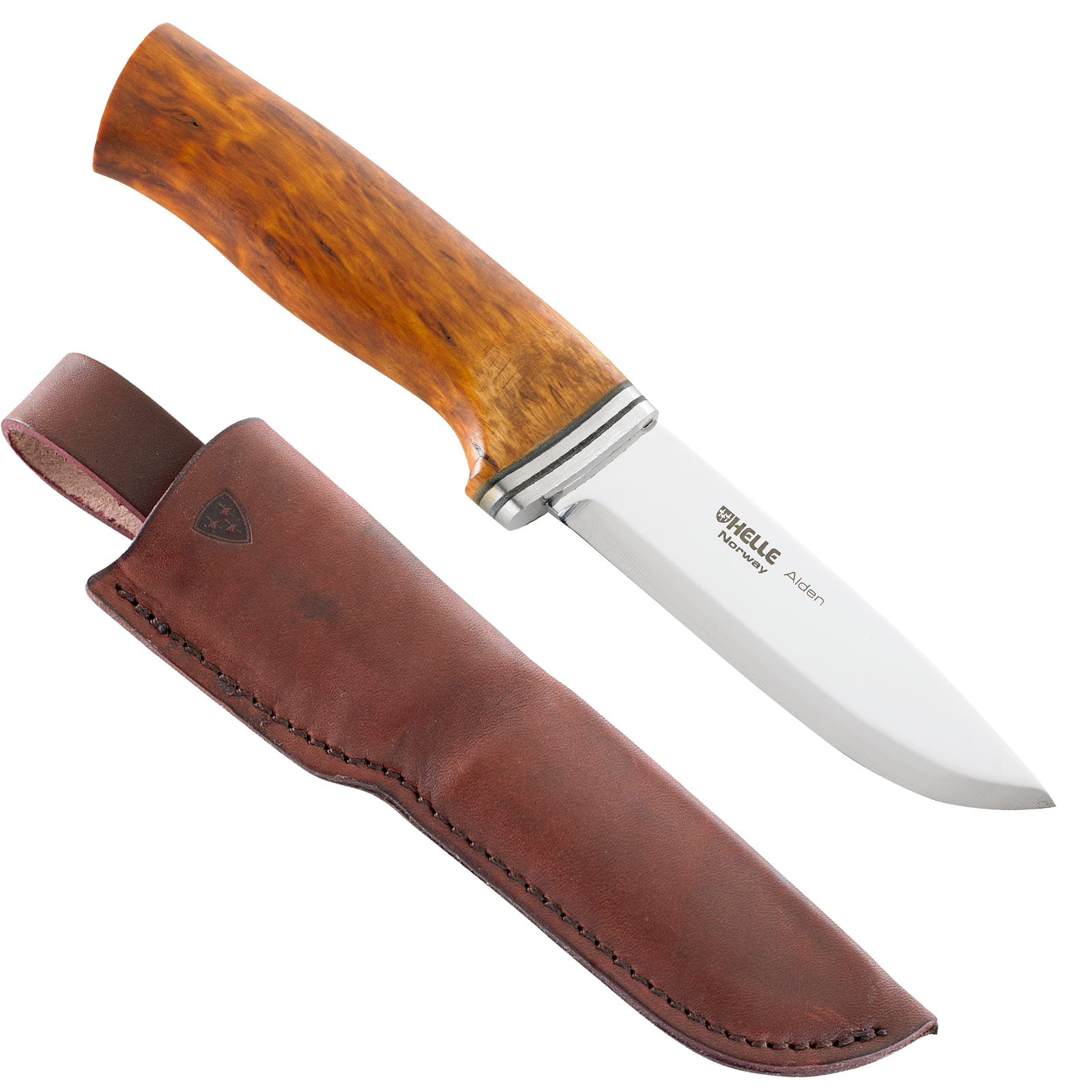 HELLE Messer Alden 76 - Gürtelmesser Outdoor Stahl Jagdmesser Scheide Birkenholz