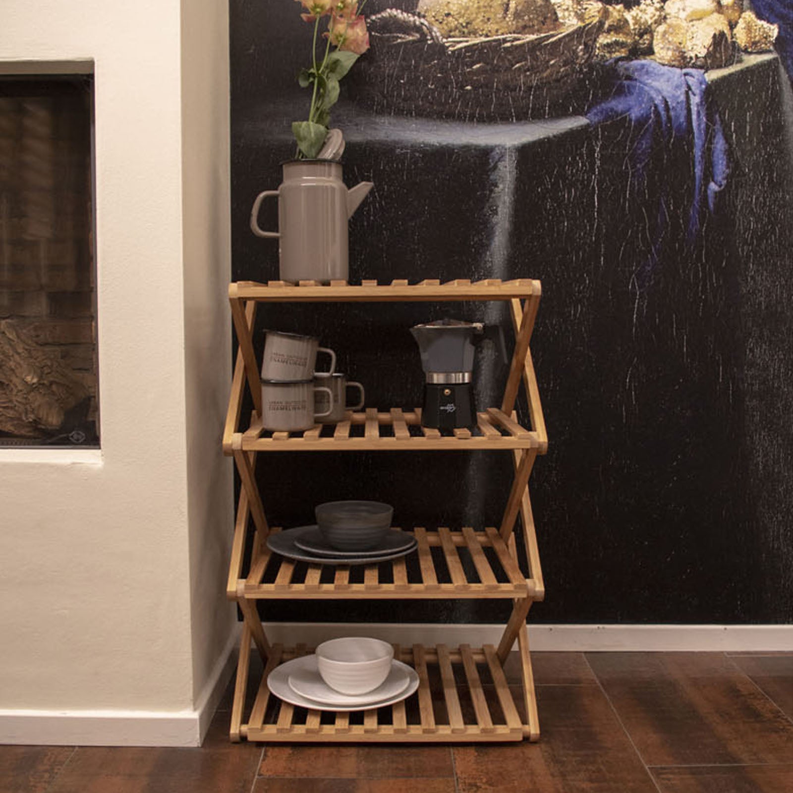 BO-CAMP Camping Shelf Fitzroy - Folding Cabinet Folding Shelf Furniture Bamboo Wood Foldable