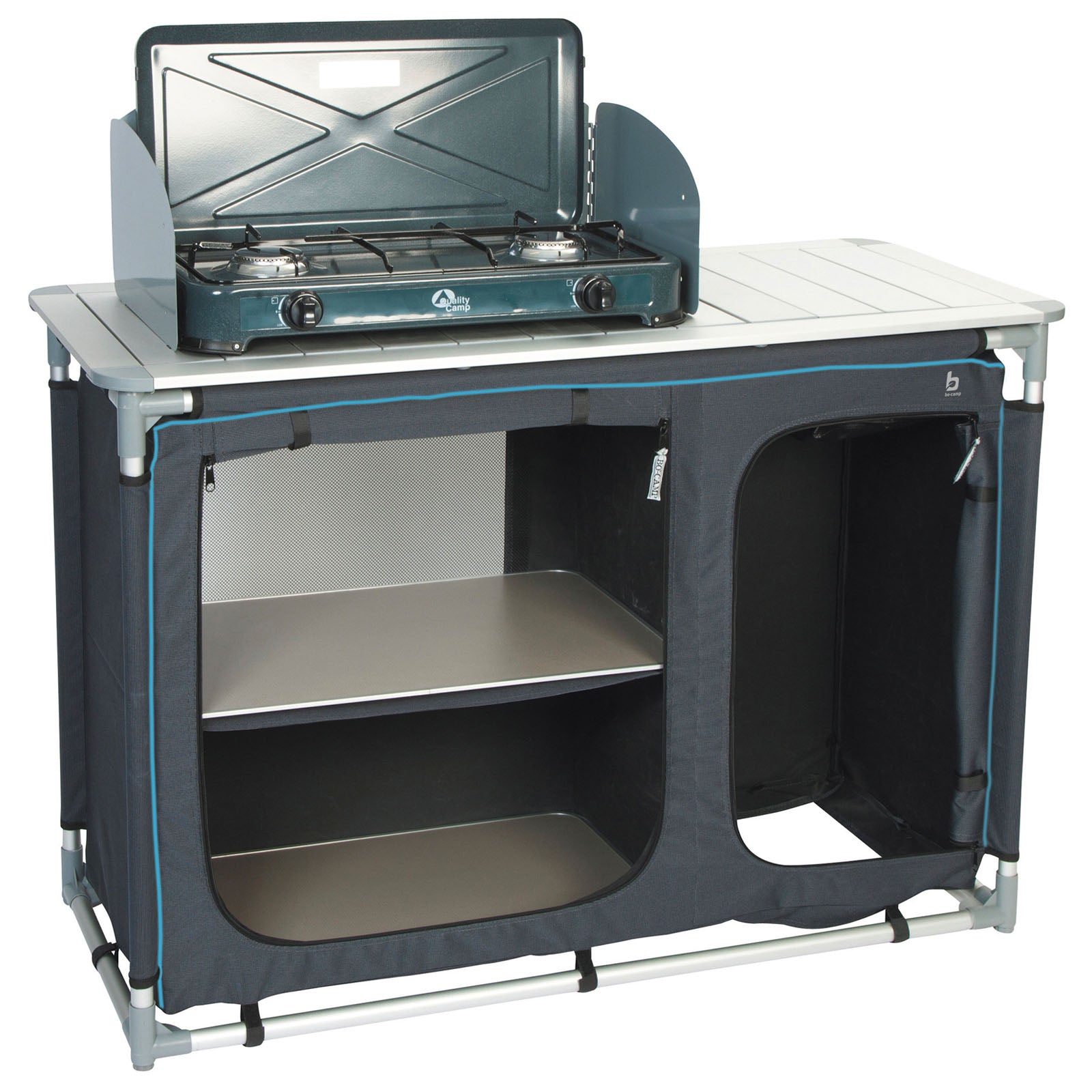 BO-CAMP Camping Voyage Cuisine Boîte de Cuisine Armoire Pliante Coupe-Vent Évier Aluminium