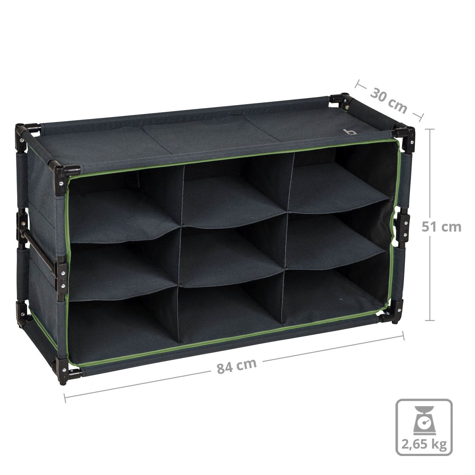 BO-CAMP Faltschrank Camping Schrank Regal Zelt Organizer Garderobe 9Fächer Stahl