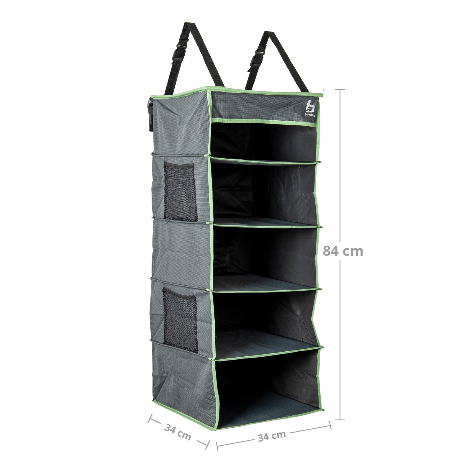 BO-CAMP Hanging Shelf 5 Compartments Organizer Front Tent Shelf Camping Hanging Storage