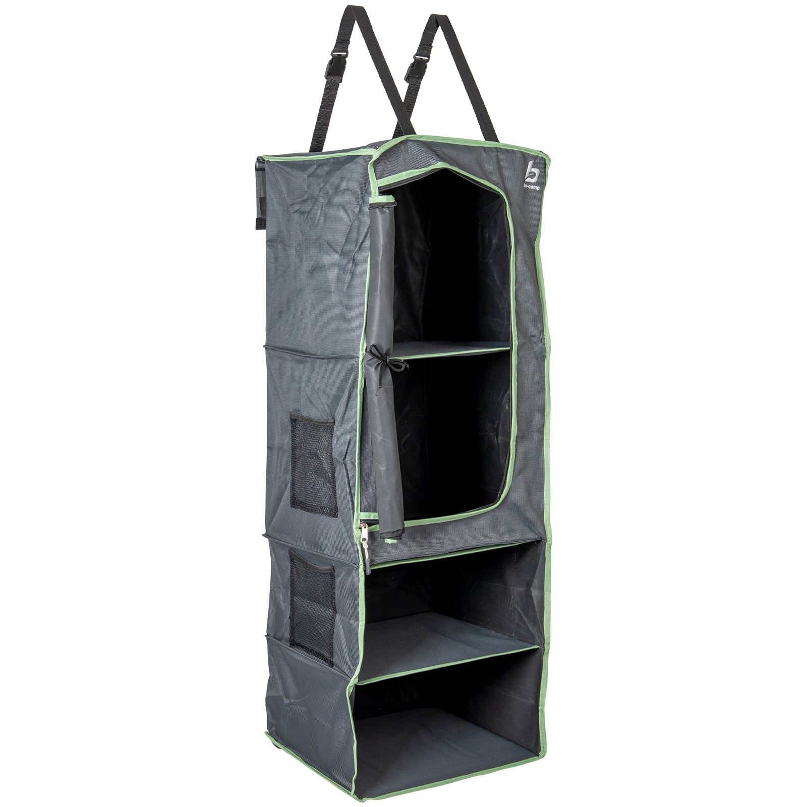BO-CAMP Hanging Shelf 4-Compartment Organizer in Front of Tent Door Shelf Camping Hanging Storage