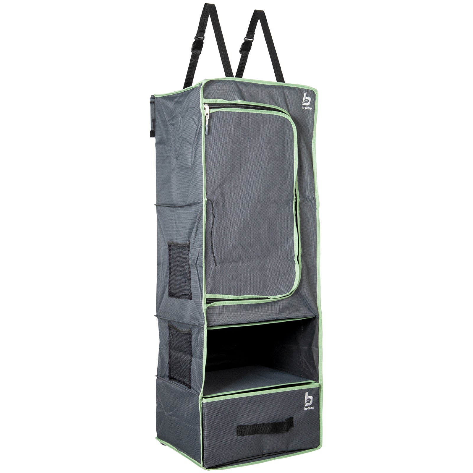 BO-CAMP Hanging Shelf 4-Compartment Organizer in Front of Tent Door Shelf Camping Hanging Storage