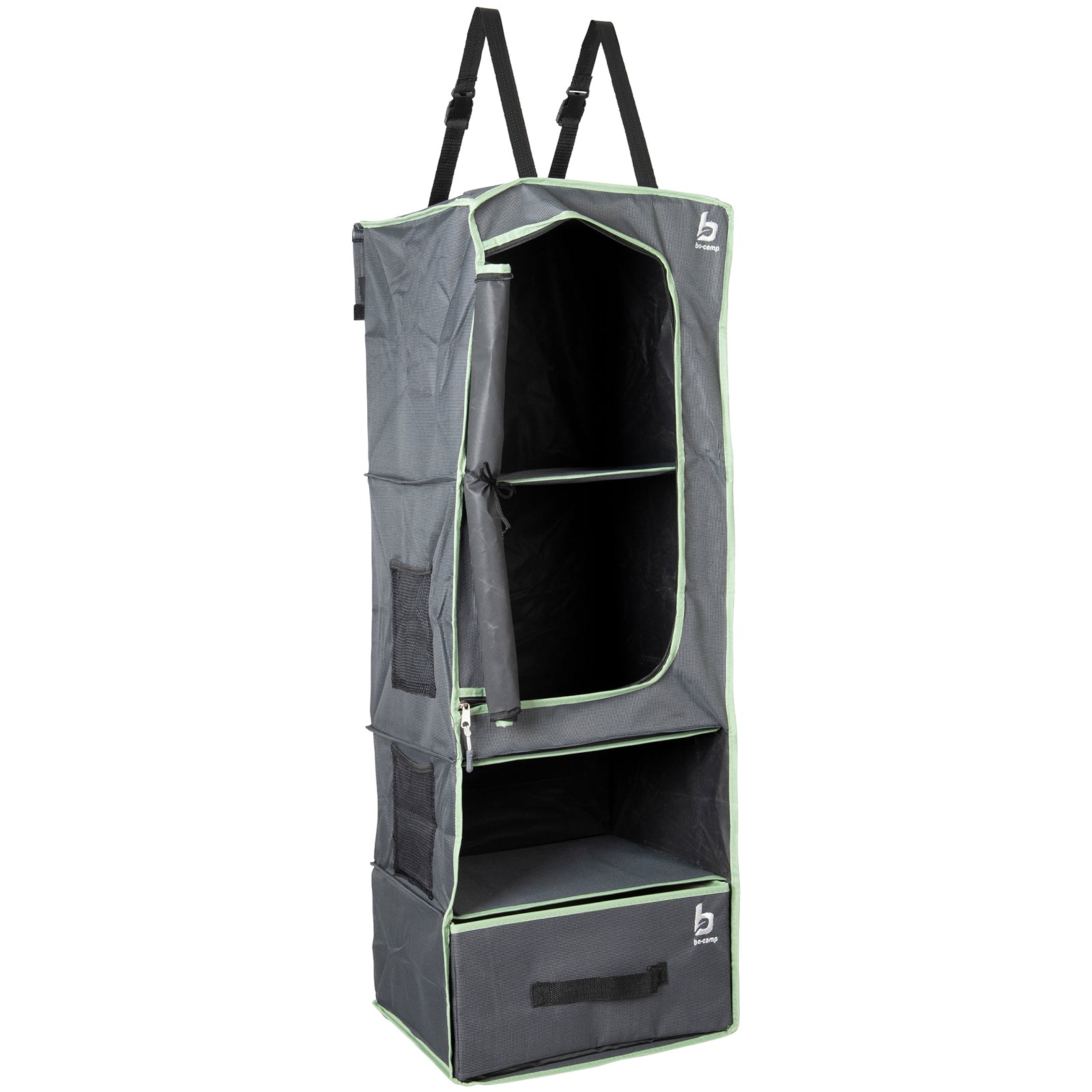 BO-CAMP Hanging Shelf 4-Compartment Organizer in Front of Tent Door Shelf Camping Hanging Storage
