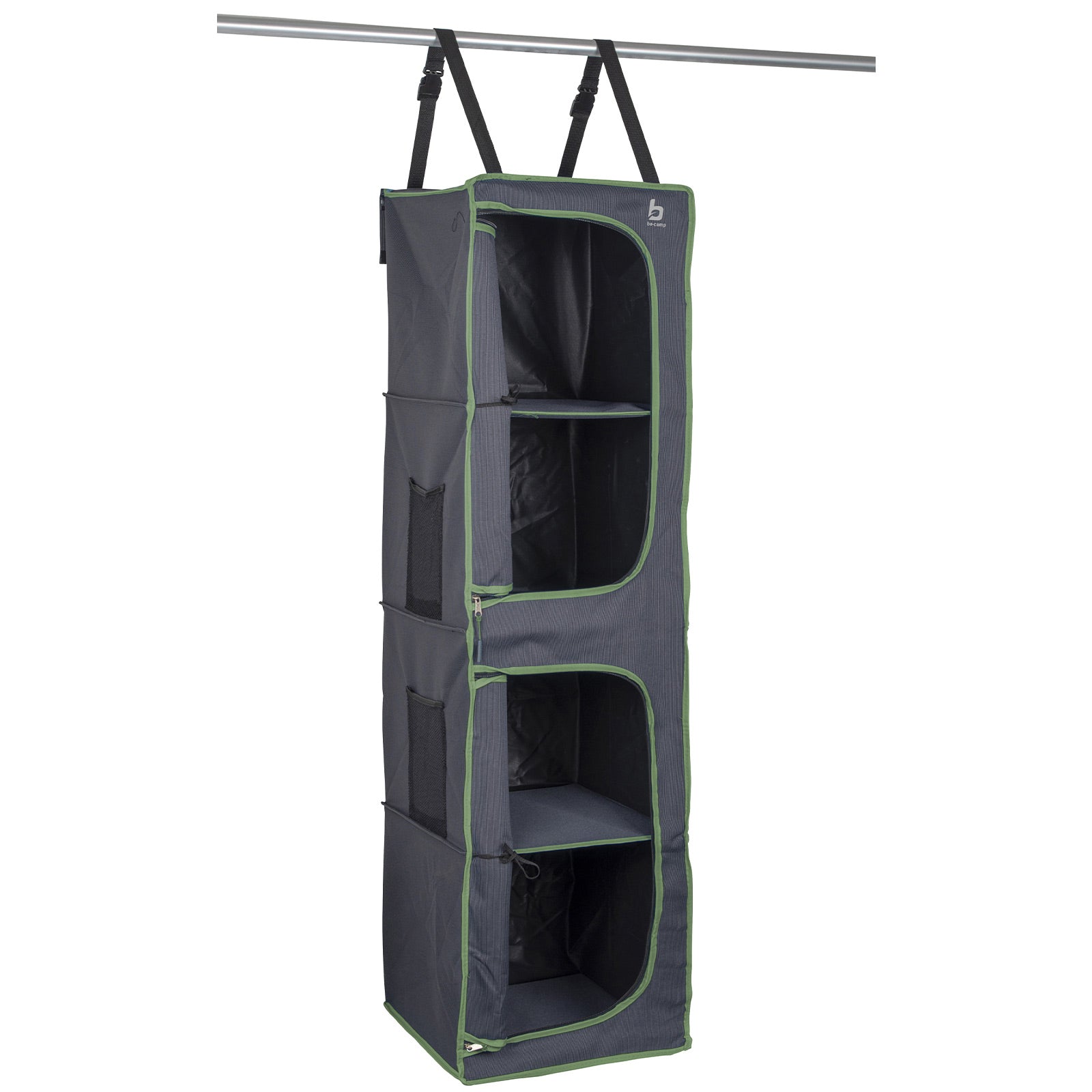 BO-CAMP Hanging Shelf 4-Compartment Organizer in Front of Tent Door Shelf Camping Hanging Storage