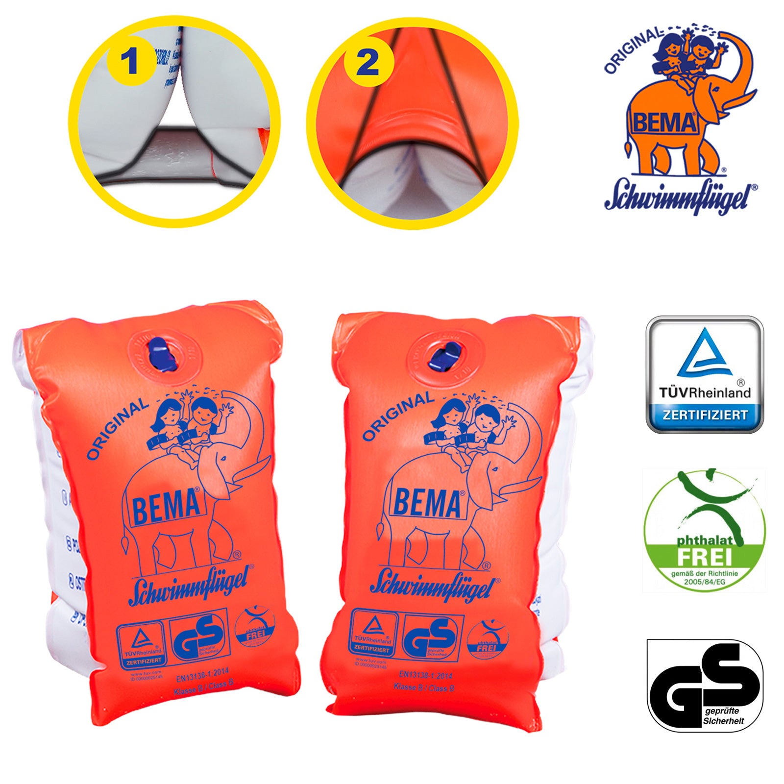 BEMA® Kinder Schwimmflügel - Doppelkammer Schwimmärmel Kleinkind Baby Lern Hilfe