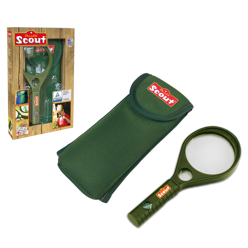 SCOUT Kinderlupe Kinder Lupe Vergrößerungsglas Kompass + Neopren Gürteltasche