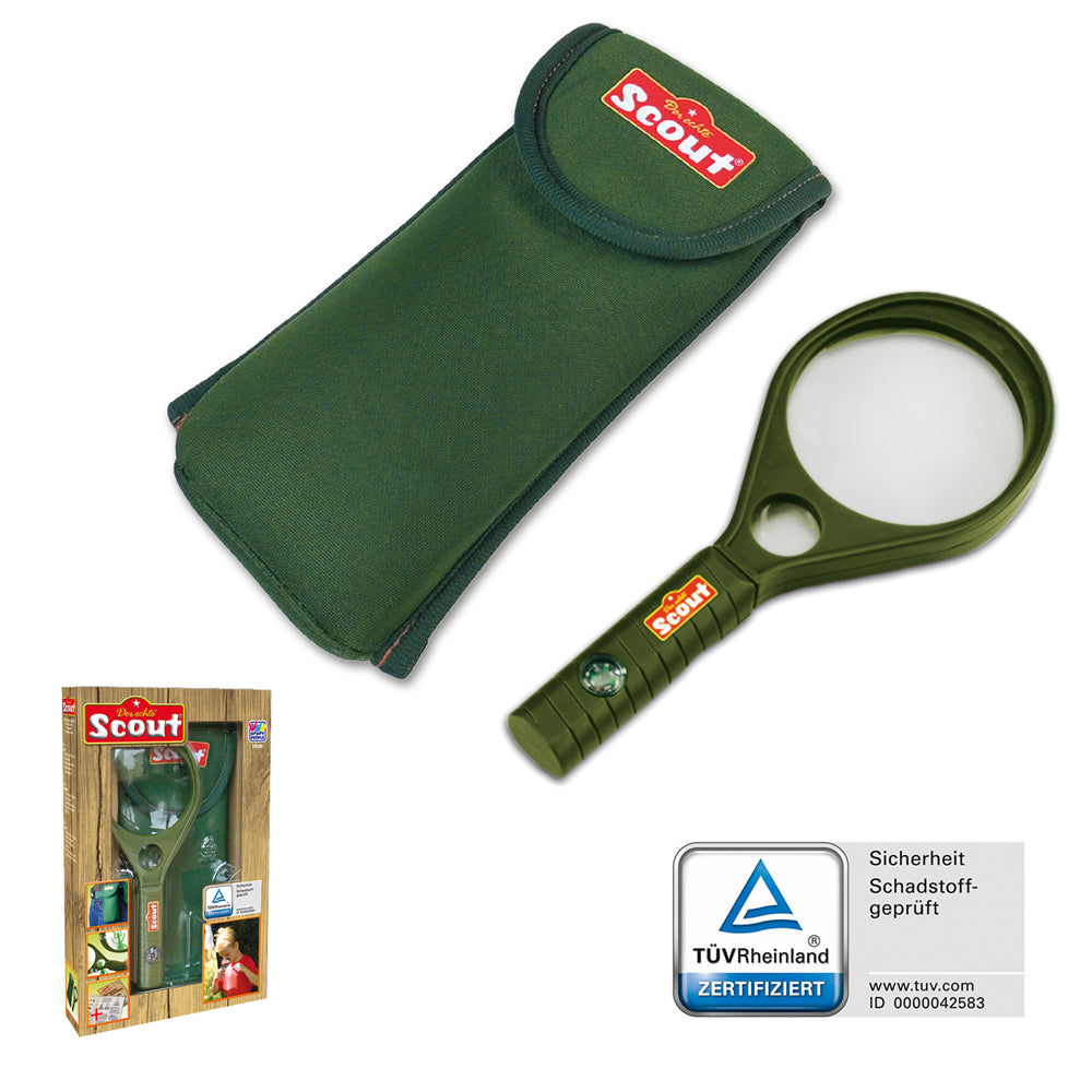 SCOUT Kinderlupe Kinder Lupe Vergrößerungsglas Kompass + Neopren Gürteltasche