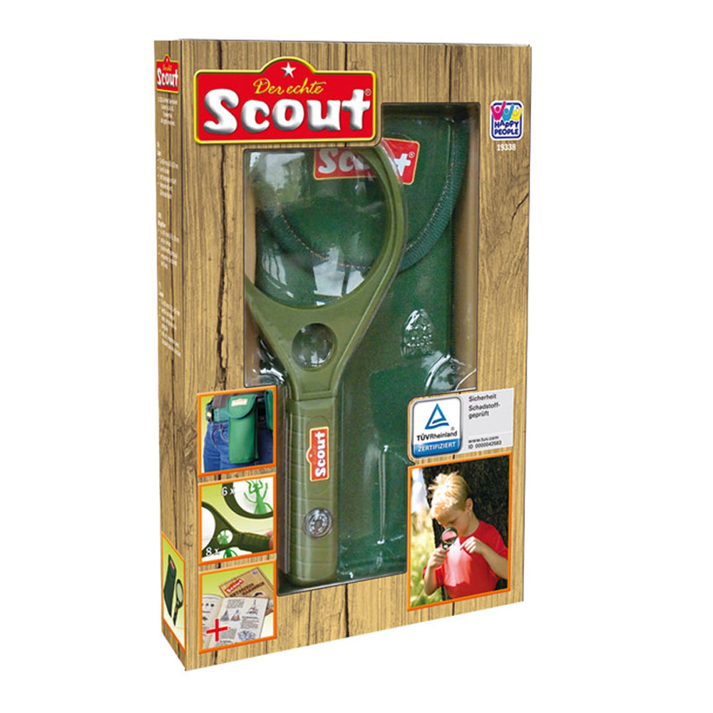 SCOUT Kinderlupe Kinder Lupe Vergrößerungsglas Kompass + Neopren Gürteltasche