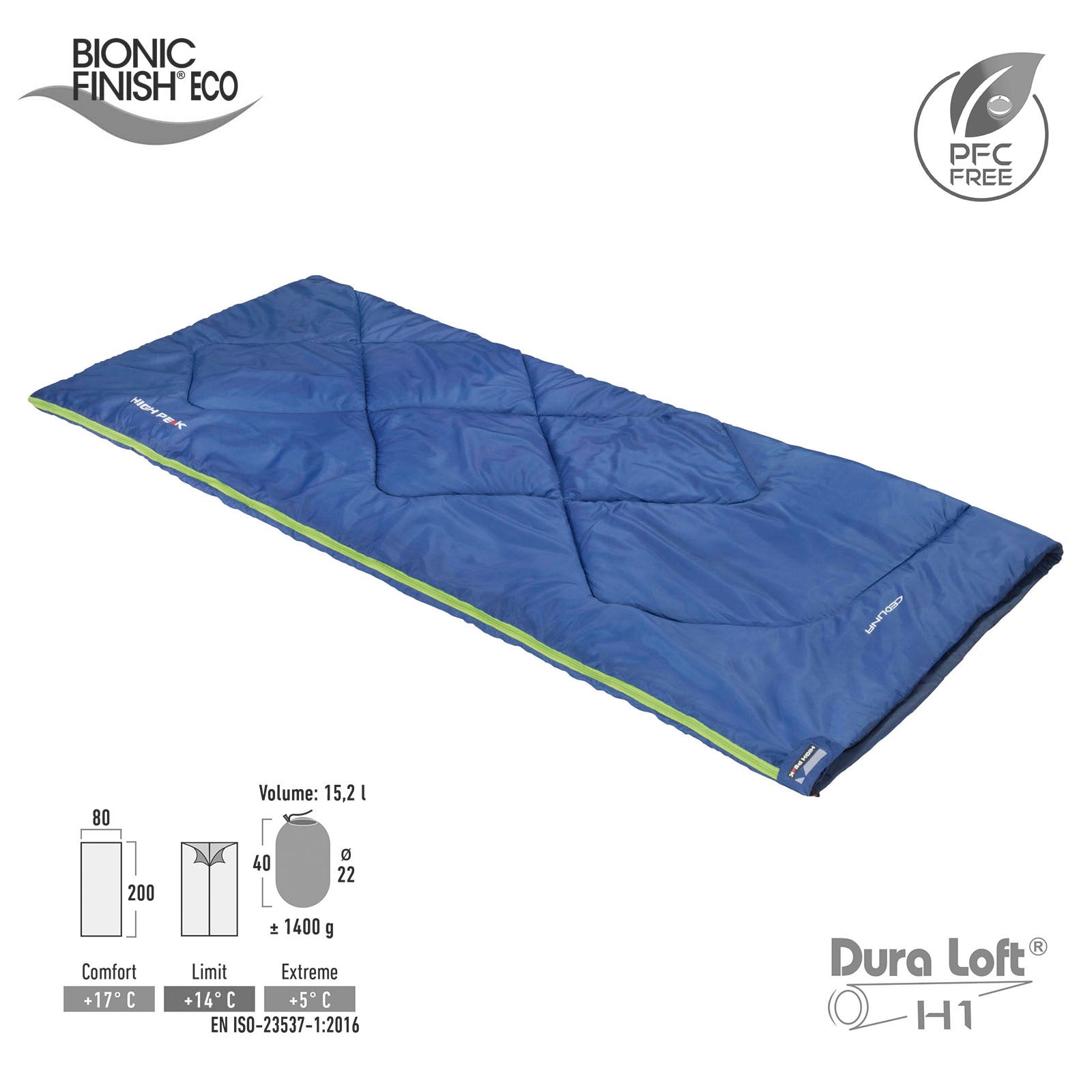 HIGH PEAK Deckenschlafsack Ceduna Sommer Trekking Schlafsack XL 2 m Leicht 1,4kg