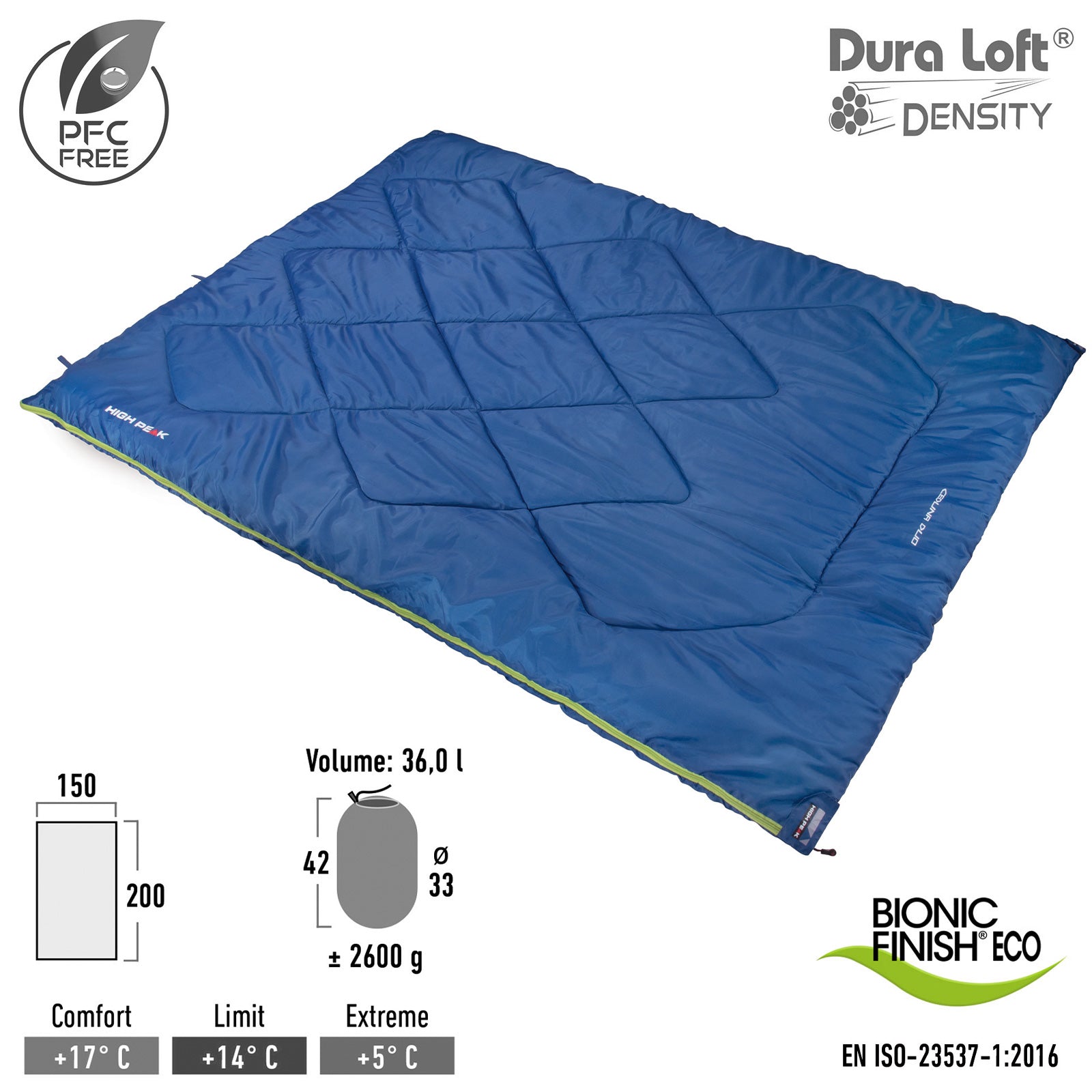 Sac de couchage HIGH PEAK Ceduna Duo pour 2 personnes, sac de couchage double pour l'été et les longs