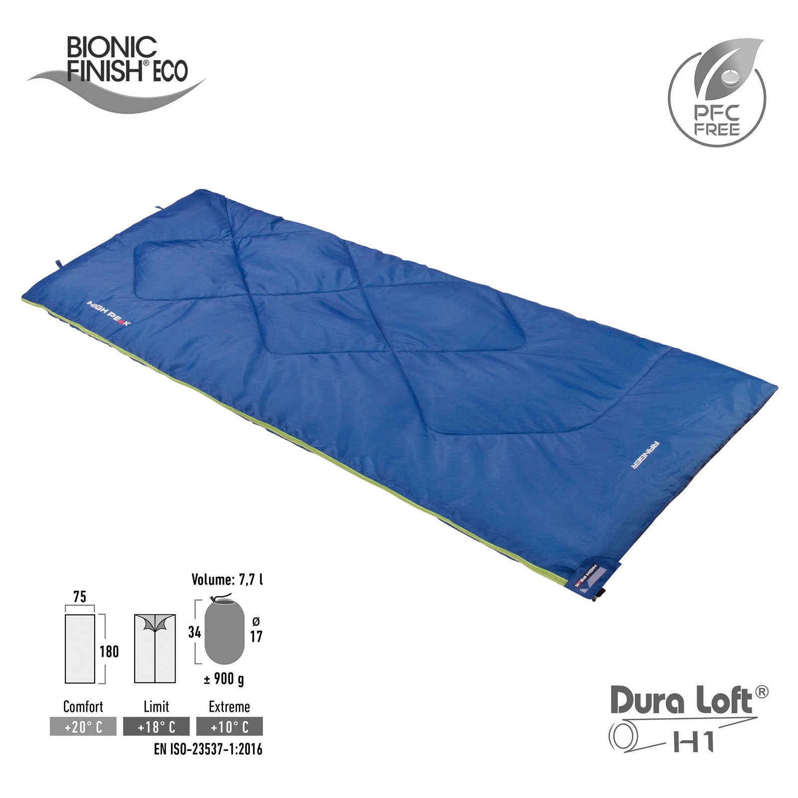 HIGH PEAK Deckenschlafsack Ranger Sommer Trekking Schlafsack Decke 900 g Leicht