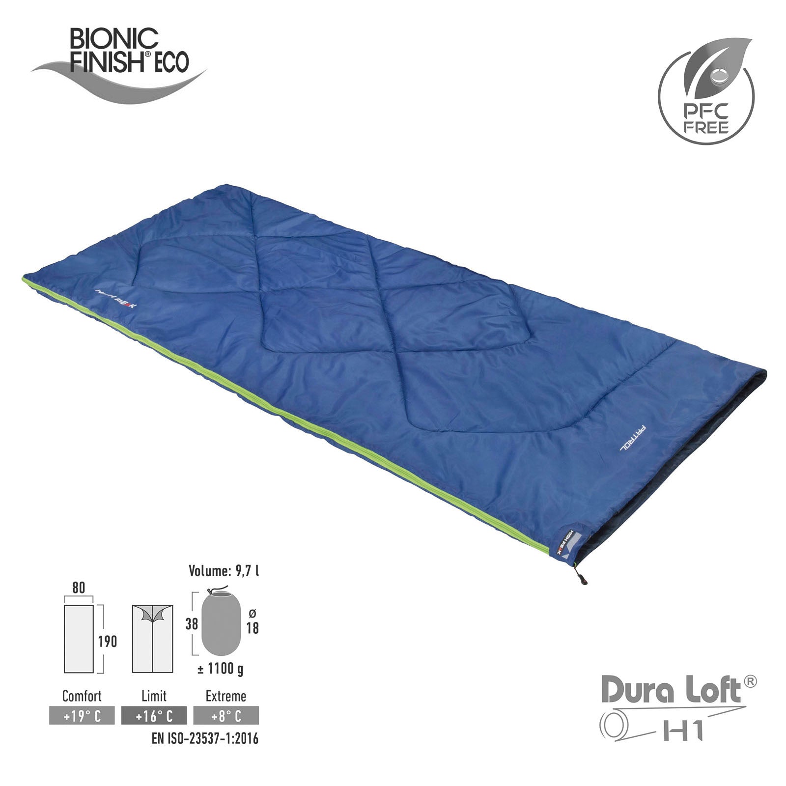 HIGH PEAK Deckenschlafsack Patrol Sommer Trekking Schlafsack Decke 1,1 kg Leicht