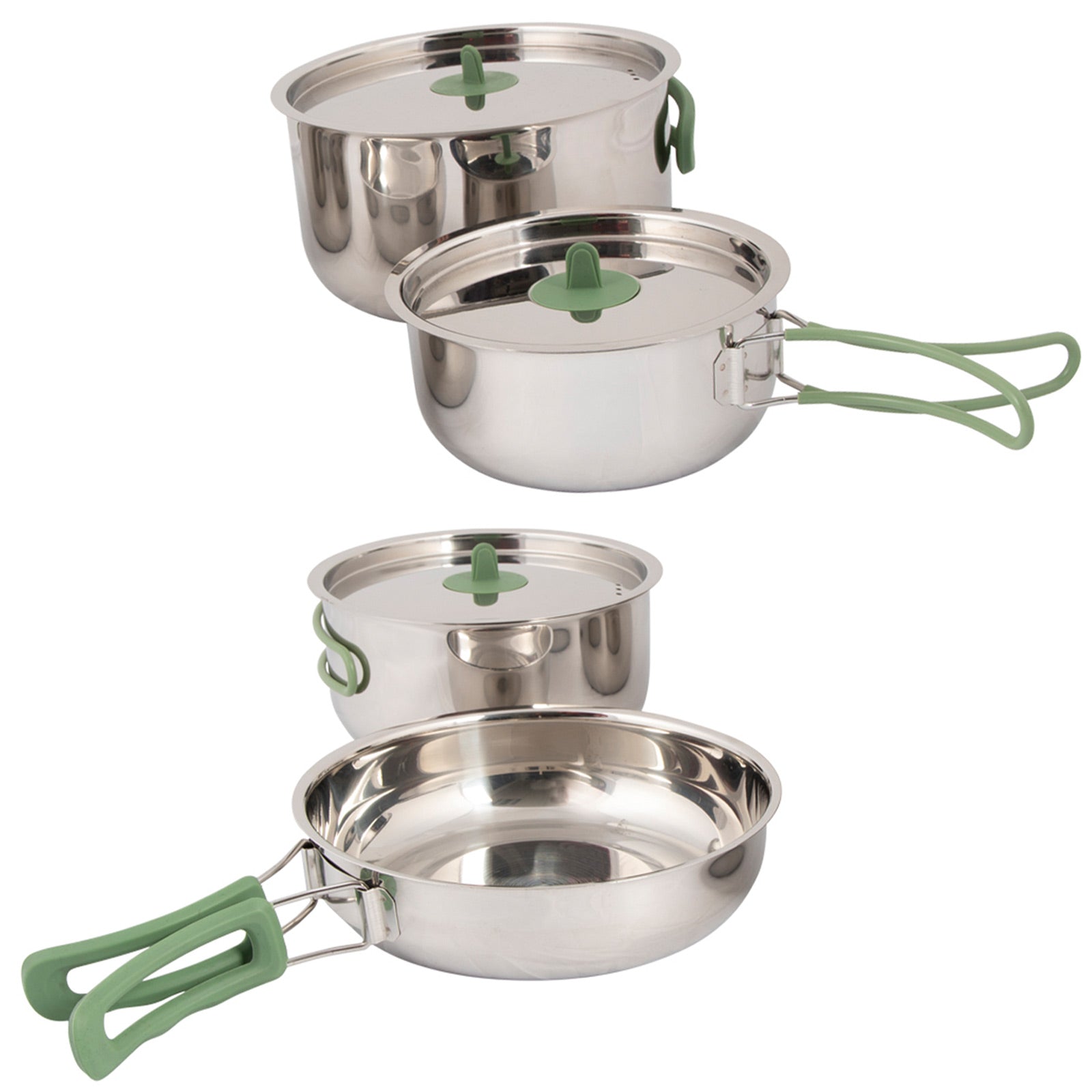 BO-CAMP Koch Set 4teilig Camping Küche Topf Pfanne Geschirr stapelbar Edelstahl