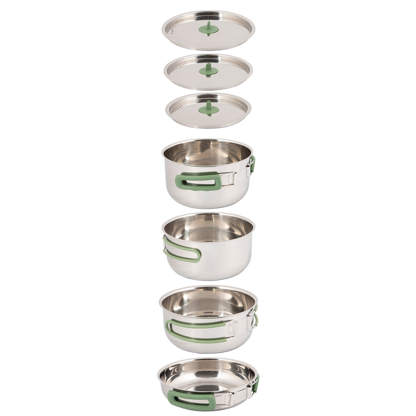 BO-CAMP Cooking Set 4-piece Camping Kitchen Pot Pan Crockery Stackable Stainless Steel