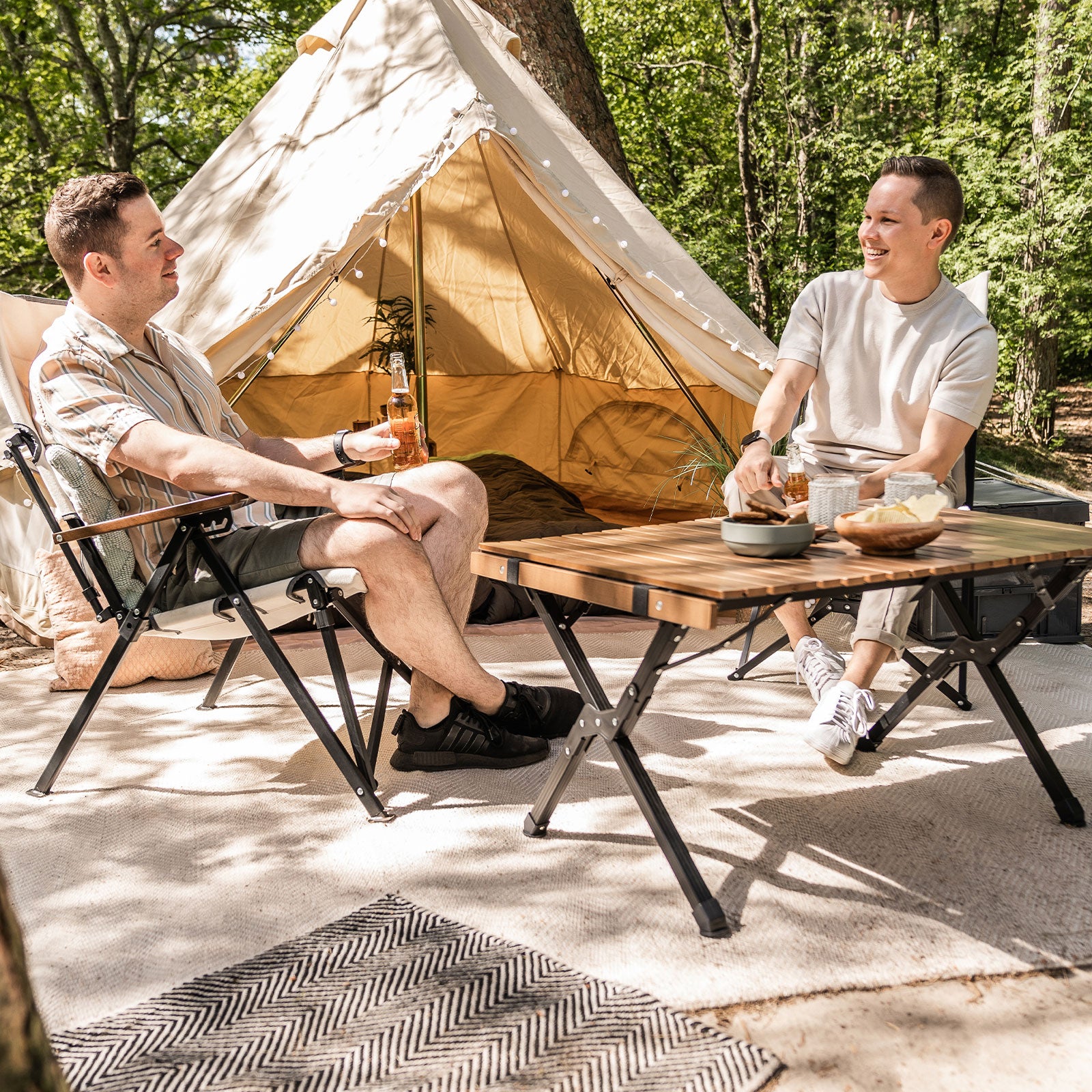 TRAVELLIFE rolling table Iver camping table slatted camping folding table wood 90x60 cm