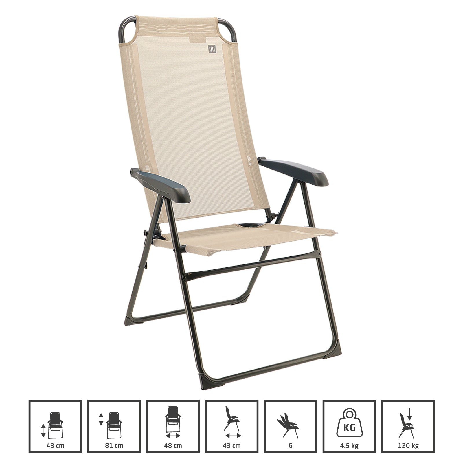 TRAVELLIFE Campingstuhl Lago Liege Stuhl Faltstuhl Klappstuhl Verstellbar 120 kg