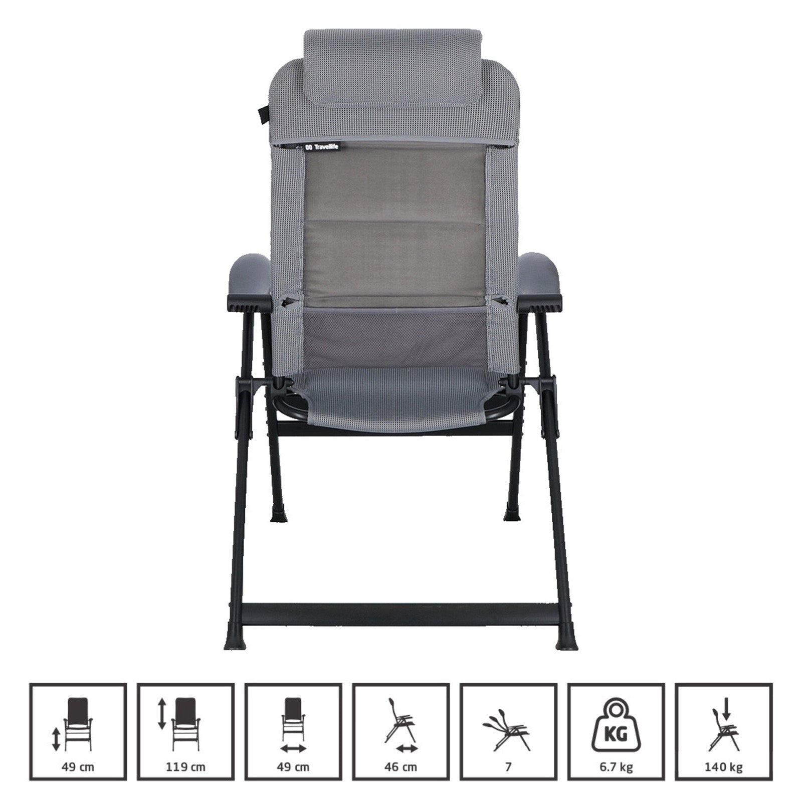 TRAVELLIFE Campingstuhl Olbia Camping Faltstuhl Klappstuhl Verstellbar Alu 150kg