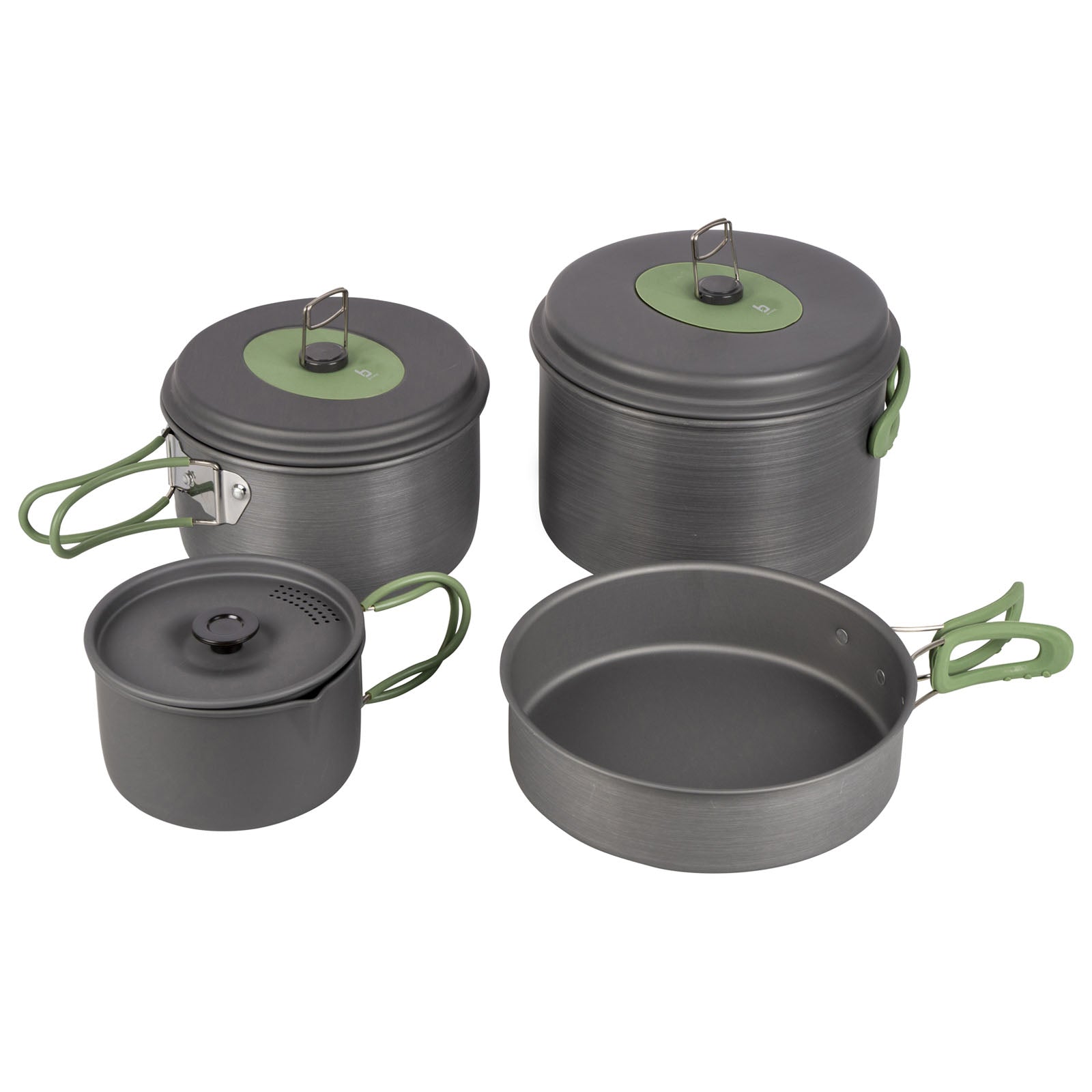 BO-CAMP aluminum cooking set 4-piece camping cooking utensils pot non-stick pan stackable