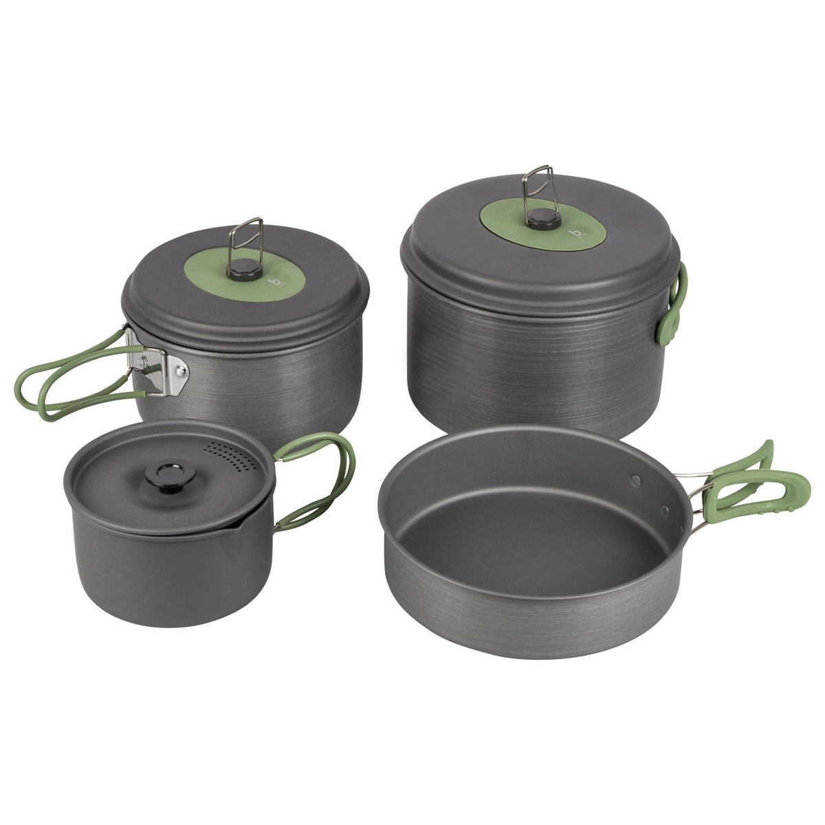 BO-CAMP Alu Kochset 4teilig Camping Koch Geschirr Topf Antihaft Pfanne