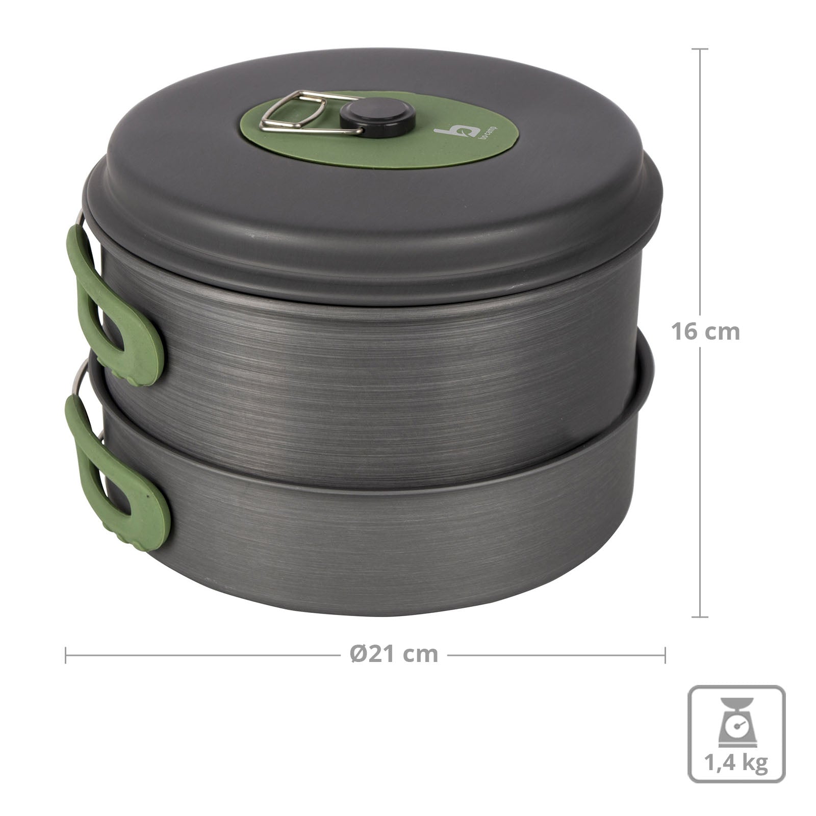 BO-CAMP aluminum cooking set 4-piece camping cooking utensils pot non-stick pan stackable