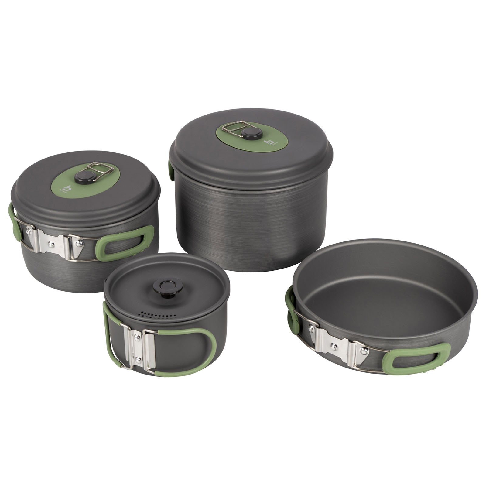 BO-CAMP aluminium pannenset, 4-delig, kampeer- en kookgerei, pan met antiaanbaklaag, stapelbaar