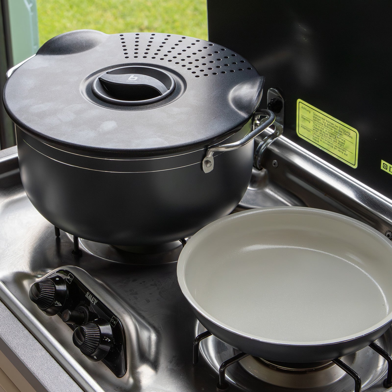 BO-CAMP Keramik Kochset 7-teilig Alu Camping Koch Geschirr Topf Antihaft Pfanne