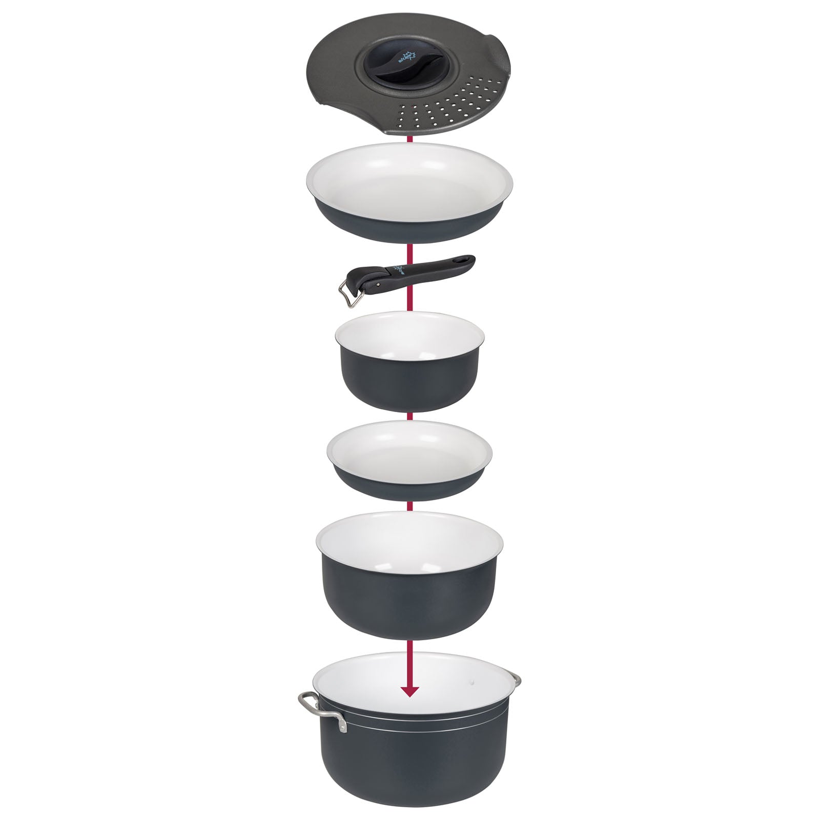 BO-CAMP Ceramic Cooking Set 7-piece Aluminum Camping Cookware Pot Non-stick Pan