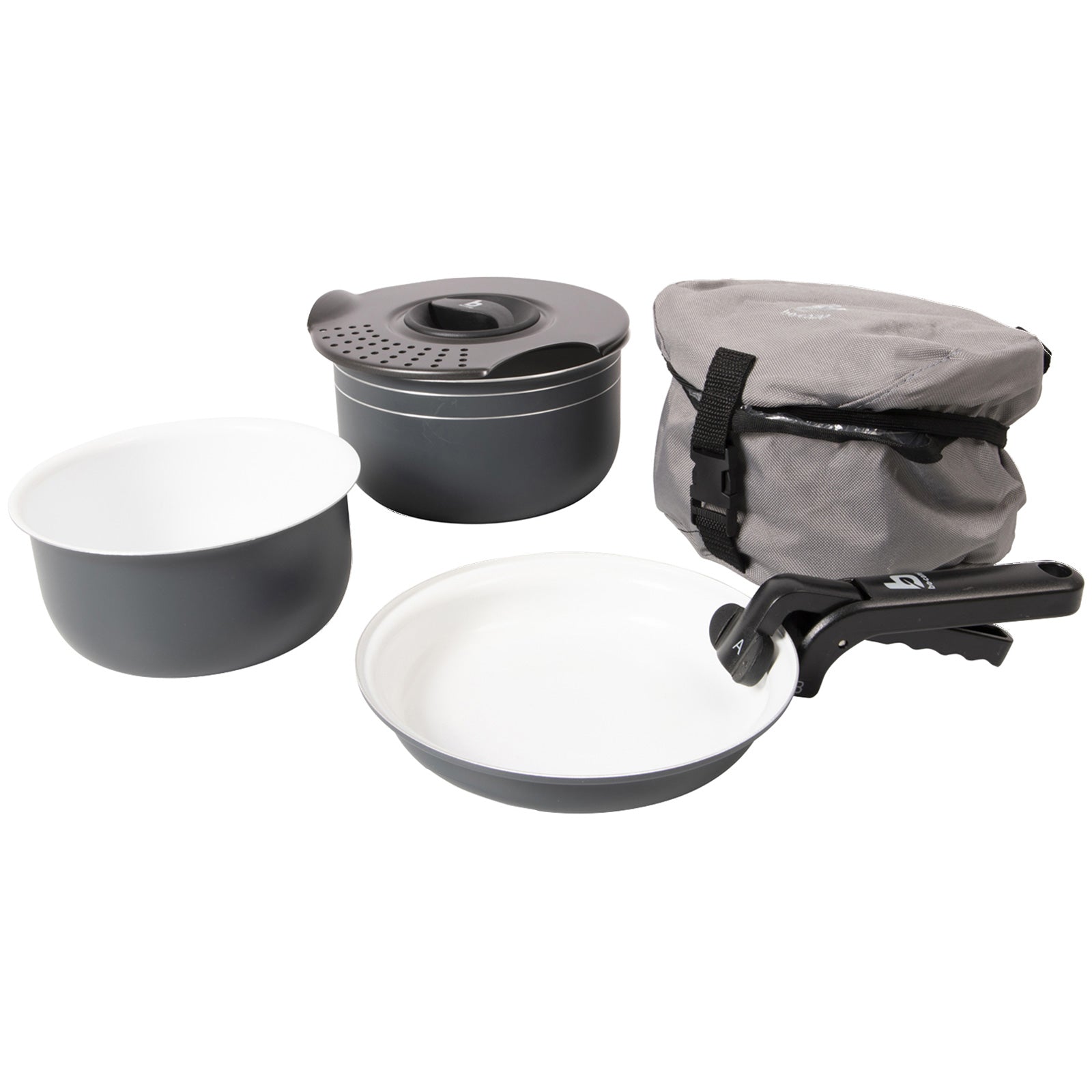 BO-CAMP Keramik Kochset 5-teilig Alu Camping Koch Geschirr Topf Antihaft Pfanne