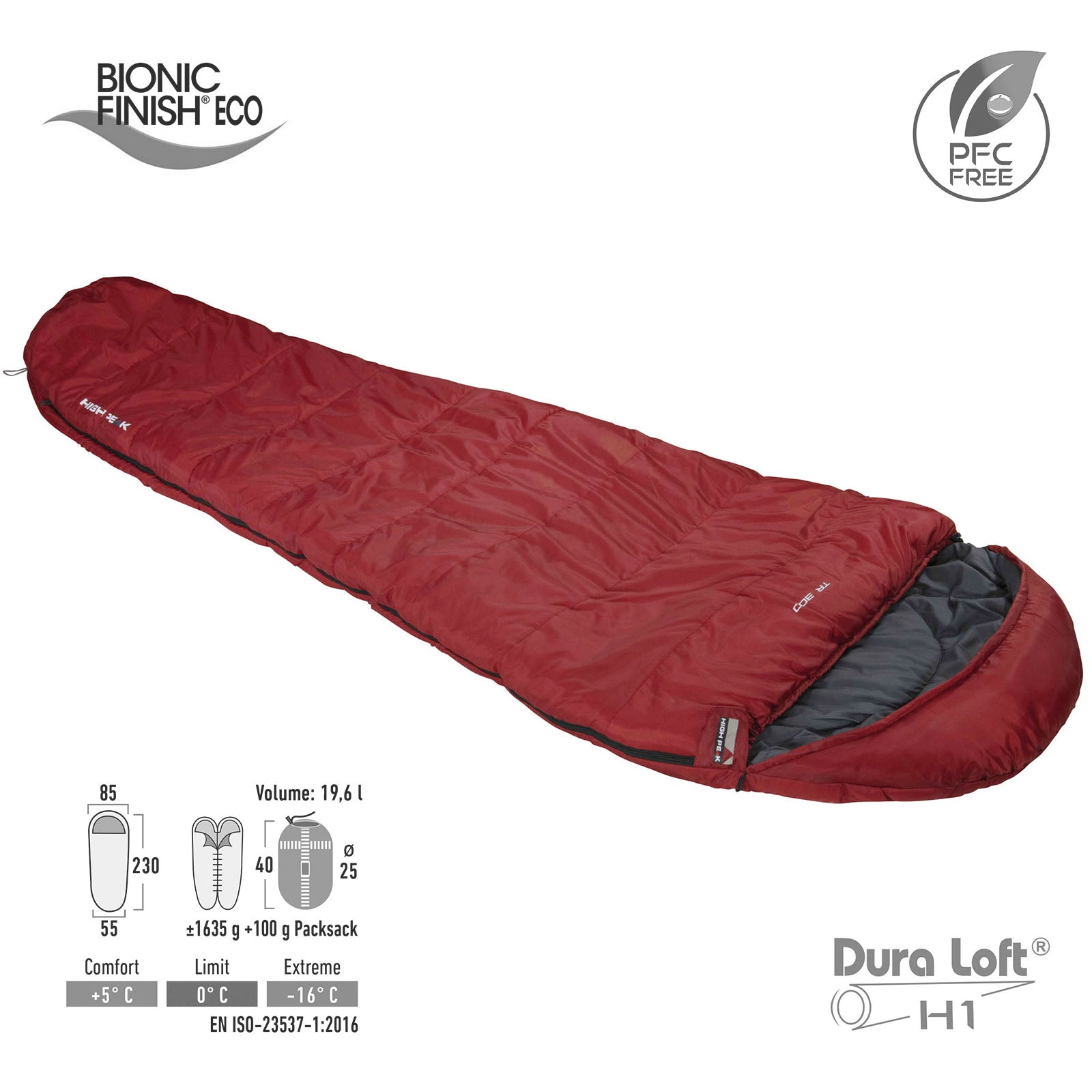 HIGH PEAK Mumien Schlafsack TR 300 Allround Trekking 4 Jahreszeiten Leicht -16°C