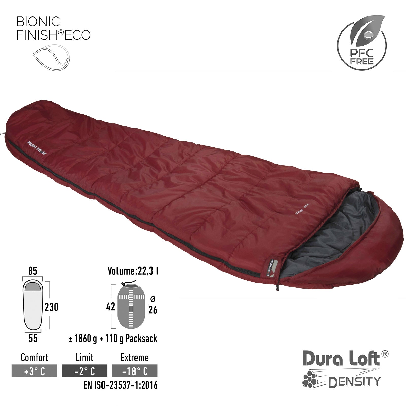 HIGH PEAK Mumien Schlafsack TR 350 Allround Trekking 4 Jahreszeiten Leicht -18°C