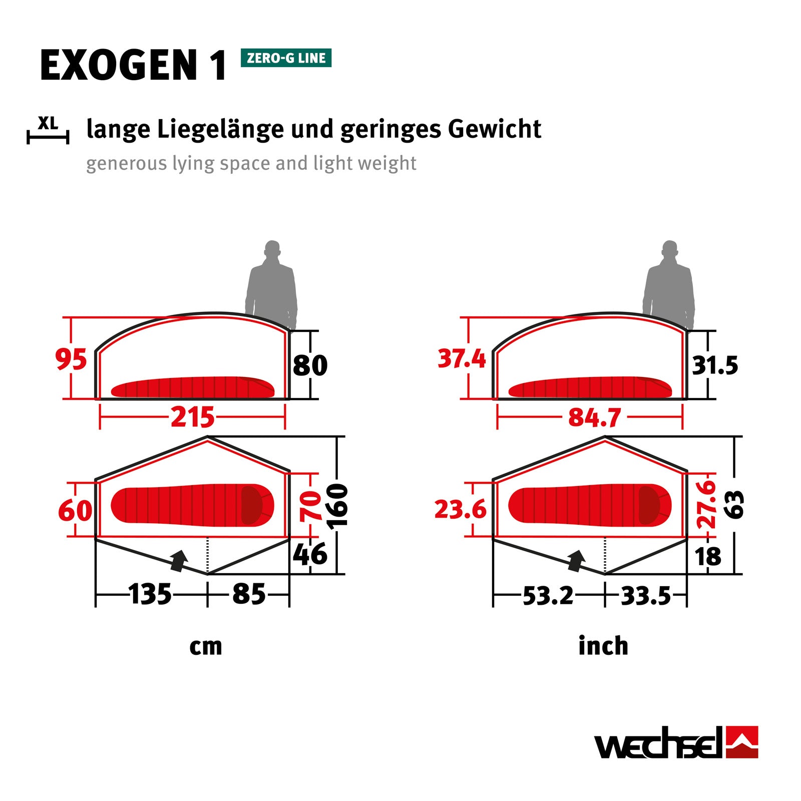 WECHSEL Trekkingzelt Exogen 1 Personen Geodät Camping Fahrrad Biwak Zelt 1,48 kg