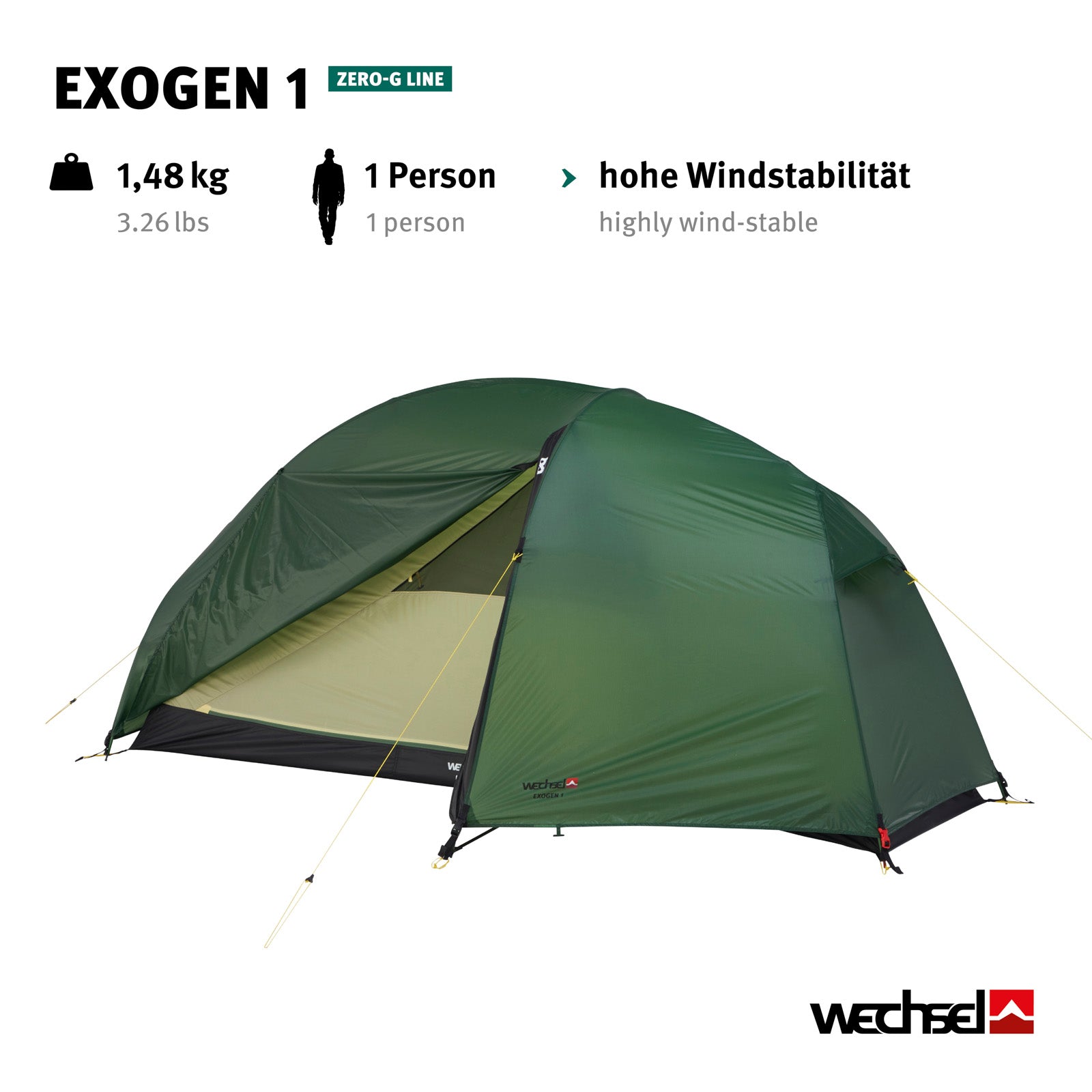 WECHSEL Tente de randonnée Exogen 1 personne, géodésique, camping, vélo, bivouac, 1,48 kg