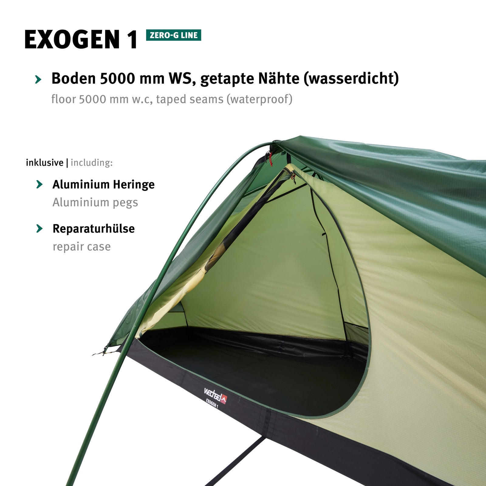 WECHSEL Tente de randonnée Exogen 1 personne, géodésique, camping, vélo, bivouac, 1,48 kg